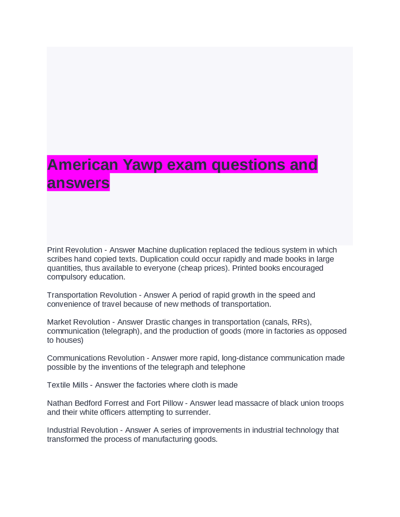 American Questions Paper Example American Yawp exam questions and answers | Exams Advanced Education ...