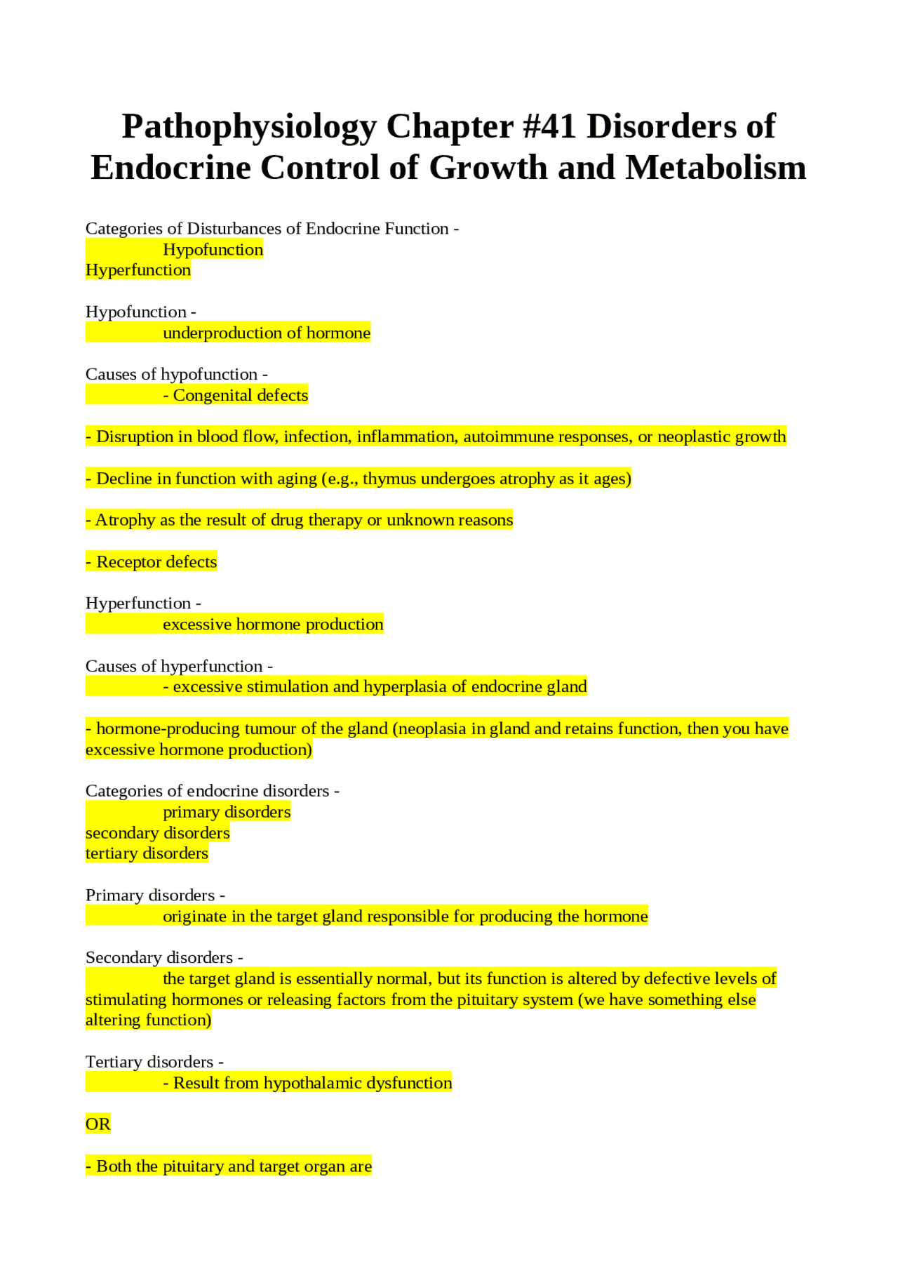 Pathophysiology Chapter #41 Disorders of Endocrine Control of Growth ...