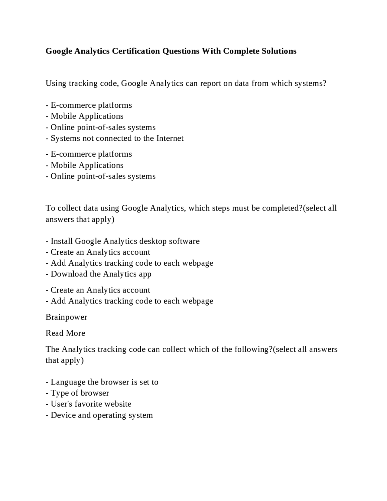 Google Analytics Certification Questions With Complete Solutions ...