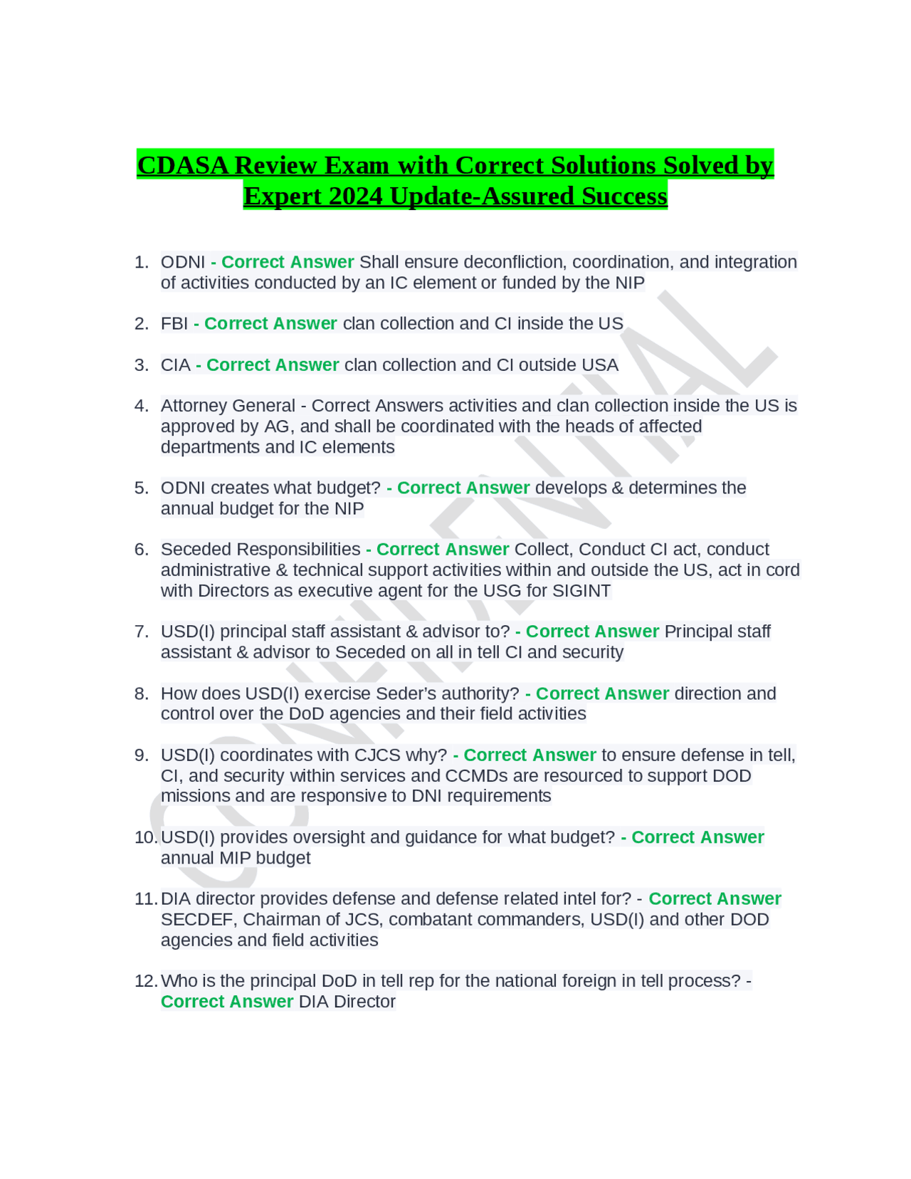 CDASA Review Exam with Correct Solutions Solved by Expert 2024 Update ...