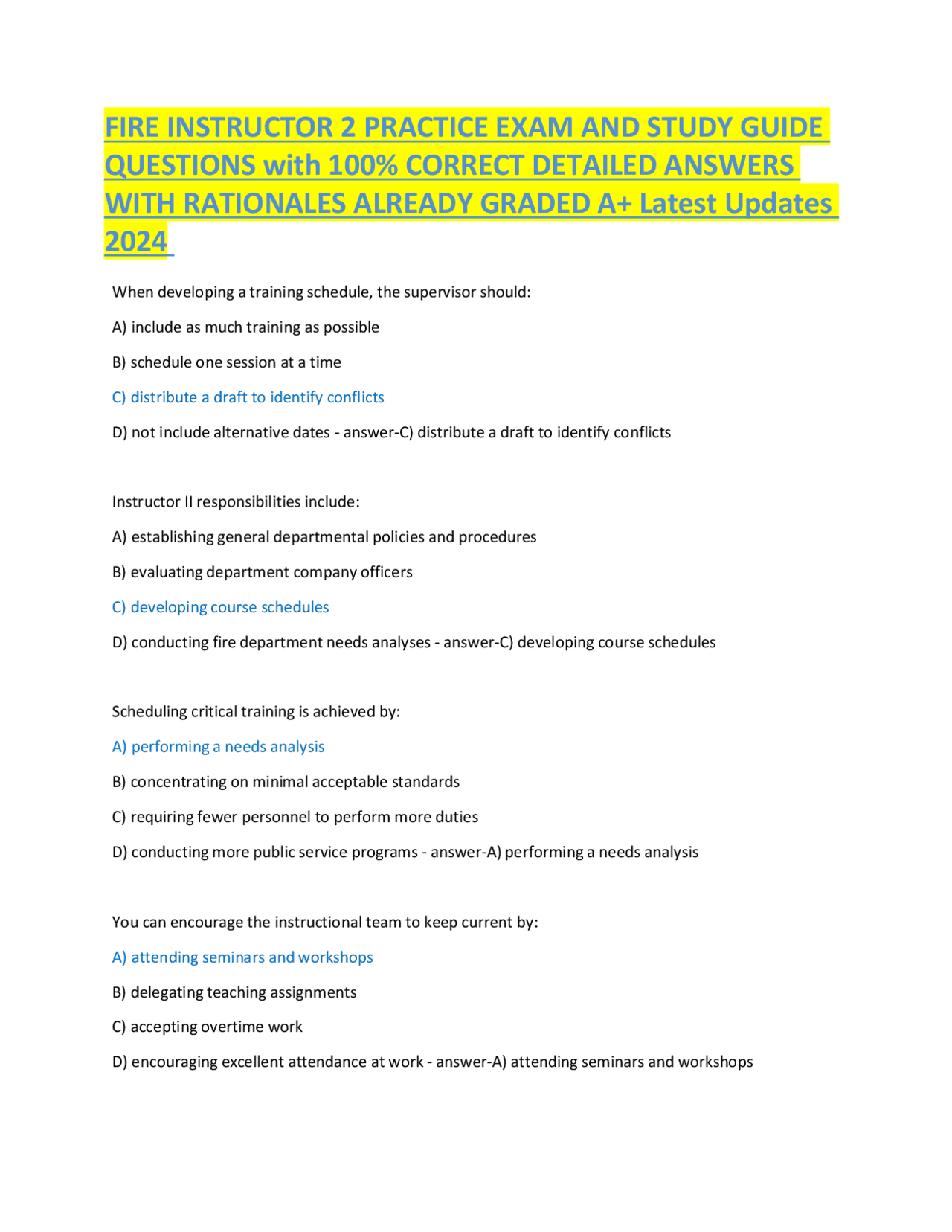 Fire Instructor Ii Practical Examples FIRE INSTRUCTOR 2 PRACTICE EXAM AND STUDY GUIDE QUESTIONS with 100% ...