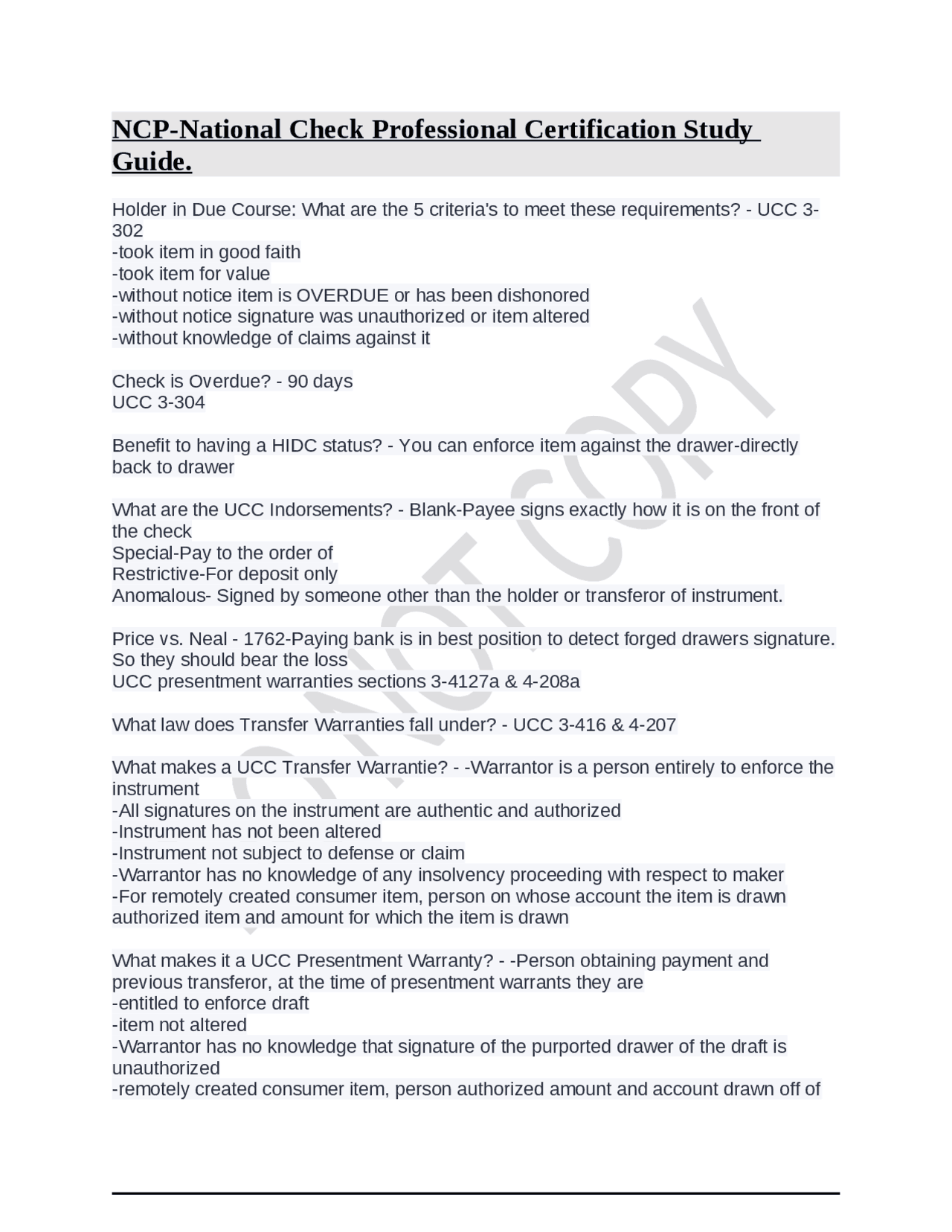 NCP-National Check Professional Certification Study Guide. | Exams ...