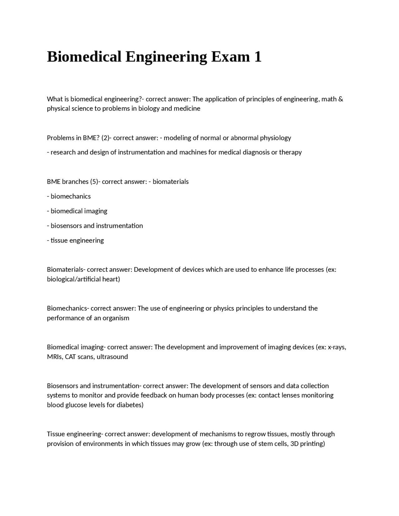 Biomedical Engineering Exam 1 questions with correct answers | Exams ...