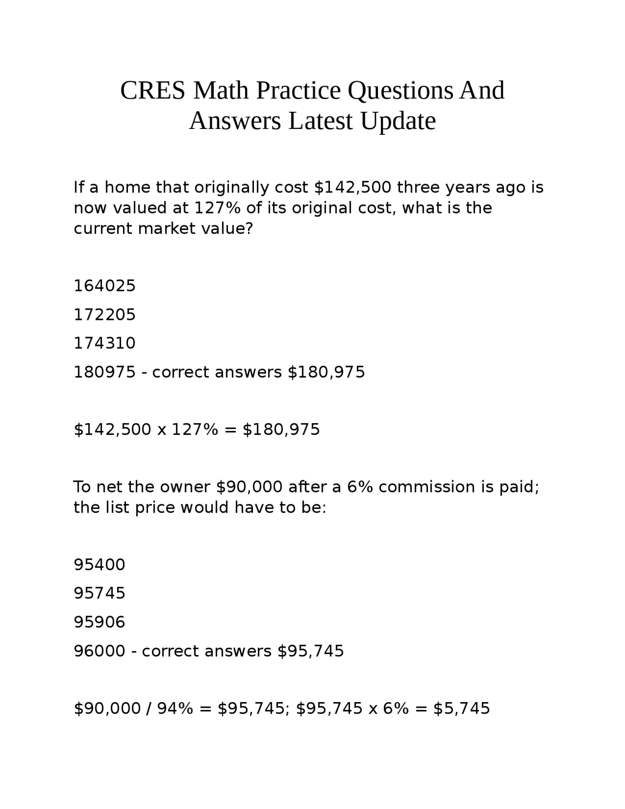 Cri Math Practice Questions CRES Math Practice Questions And Answers Latest Update | Exams ...