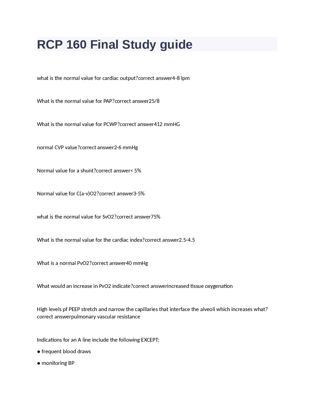 RCP 160 Final Study guide questions with correct answers | Exams ...