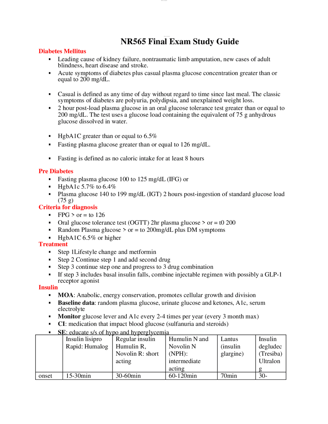 NR565 Final Exam Study Guide | Exams Nursing | Docsity