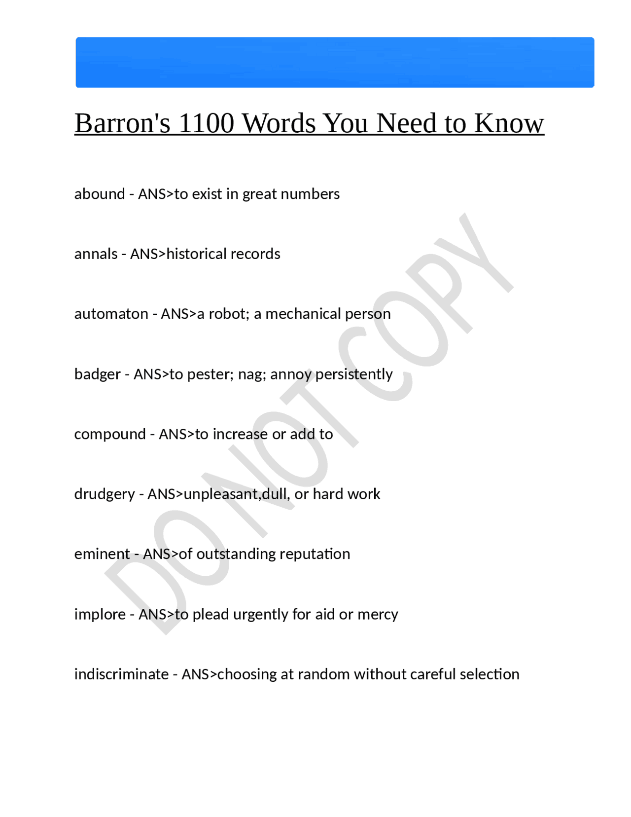 Barron's 1100 Words You Need to Know 2024/2025 Detailed Questions And ...