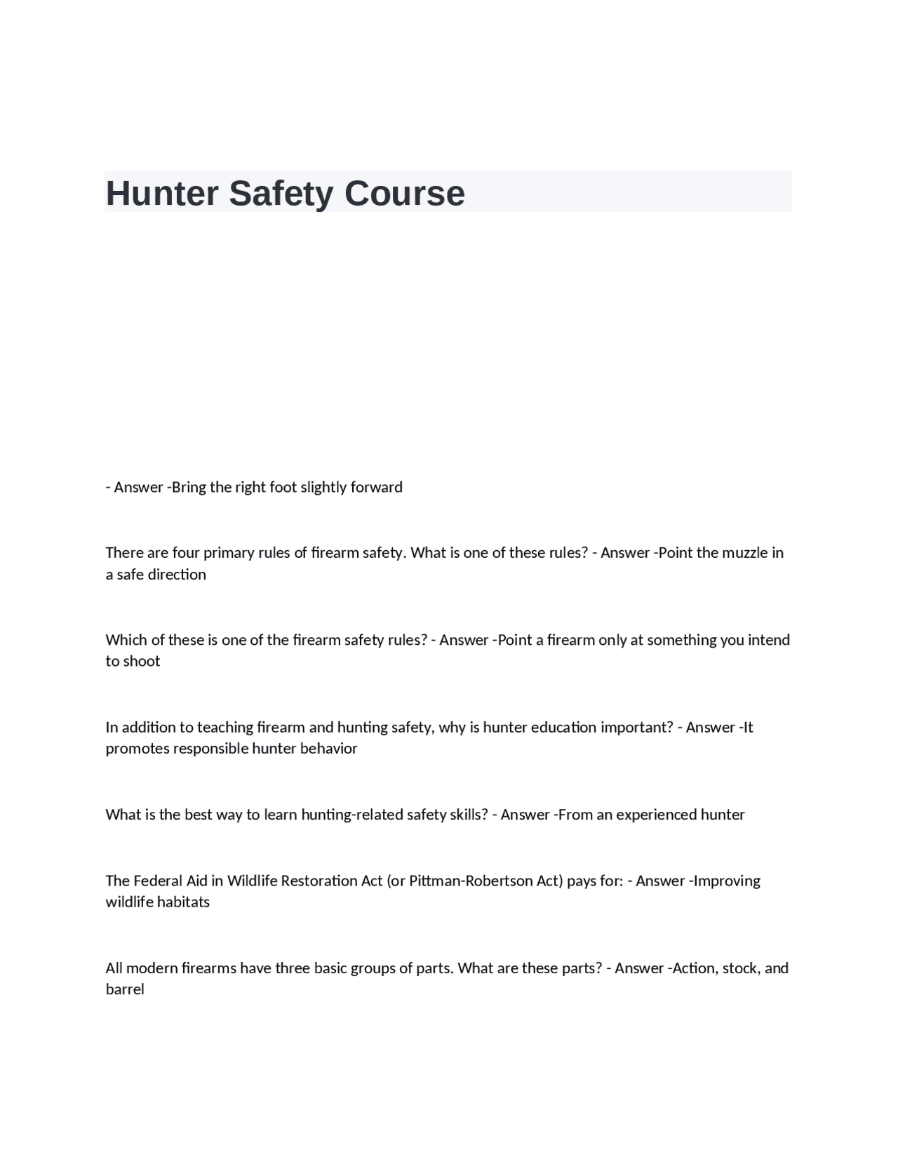 Hunter Safety Course Test Questions and Answers Exams Marine