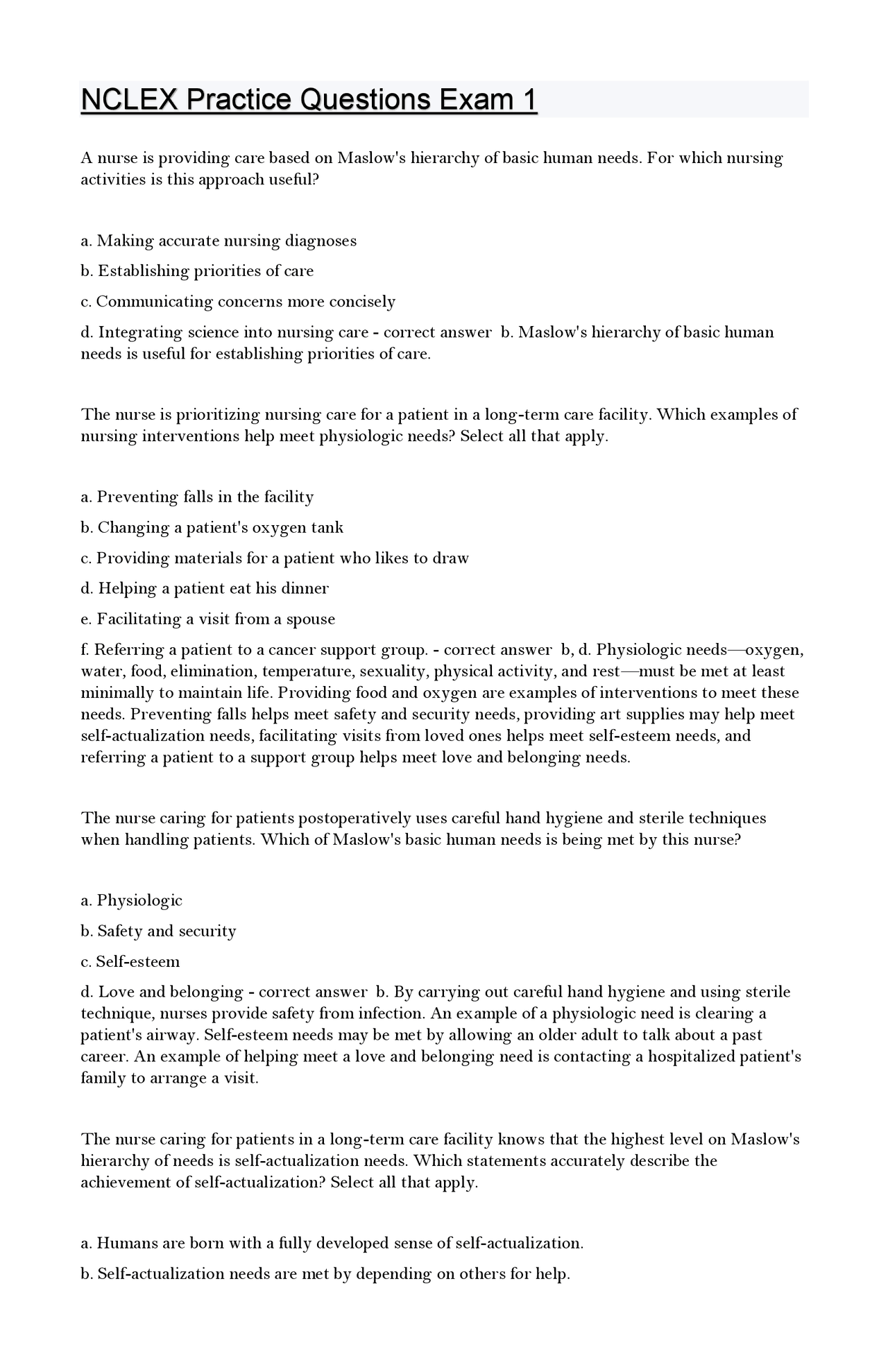 NCLEX Practice Questions Exam 1 2024/2025 Detailed Questions And Expert ...