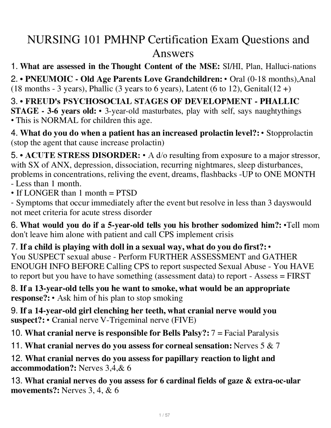NURSING 101 PMHNP Certification Exam Questions and Answers | Exams ...