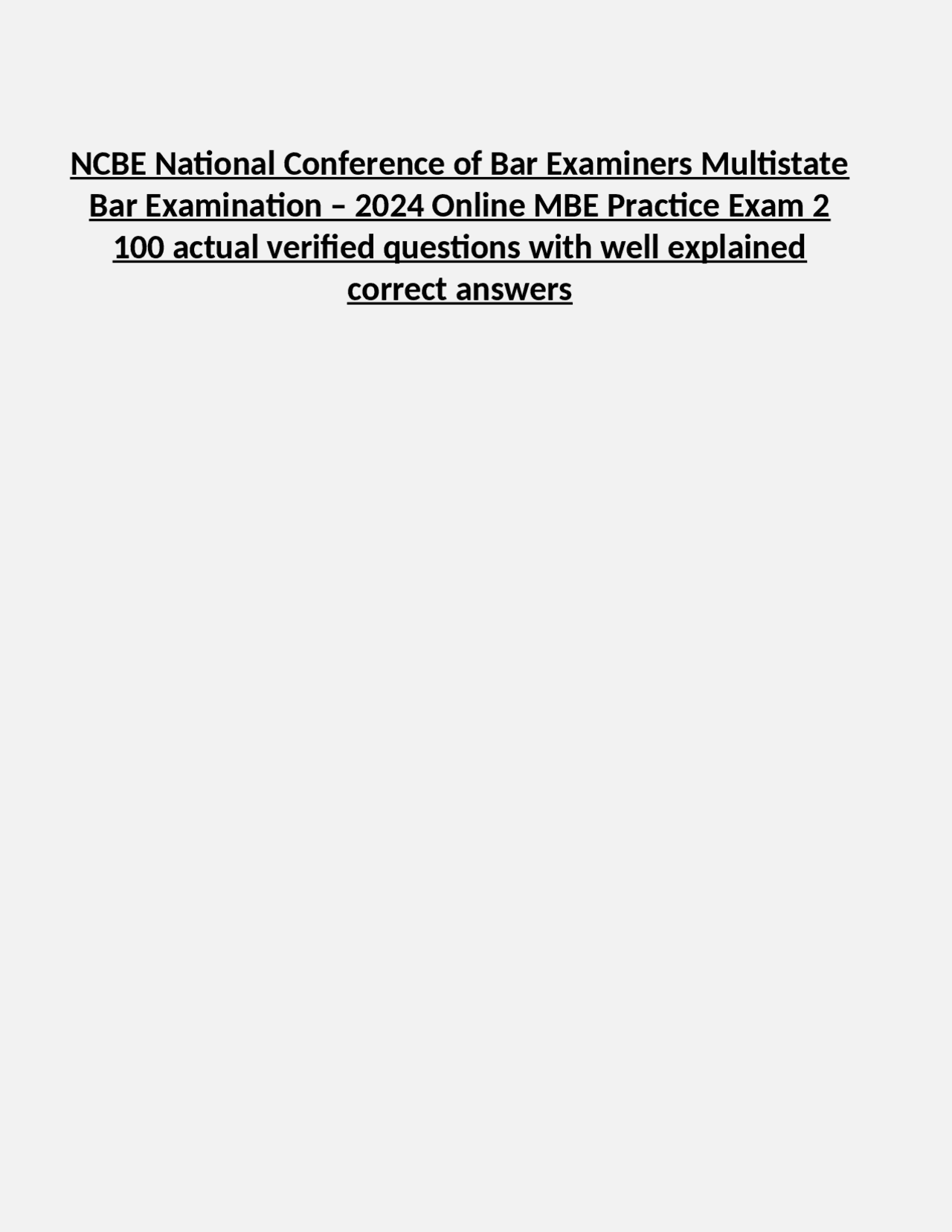 NCBE National Conference of Bar Examiners Multistate Bar Examination
