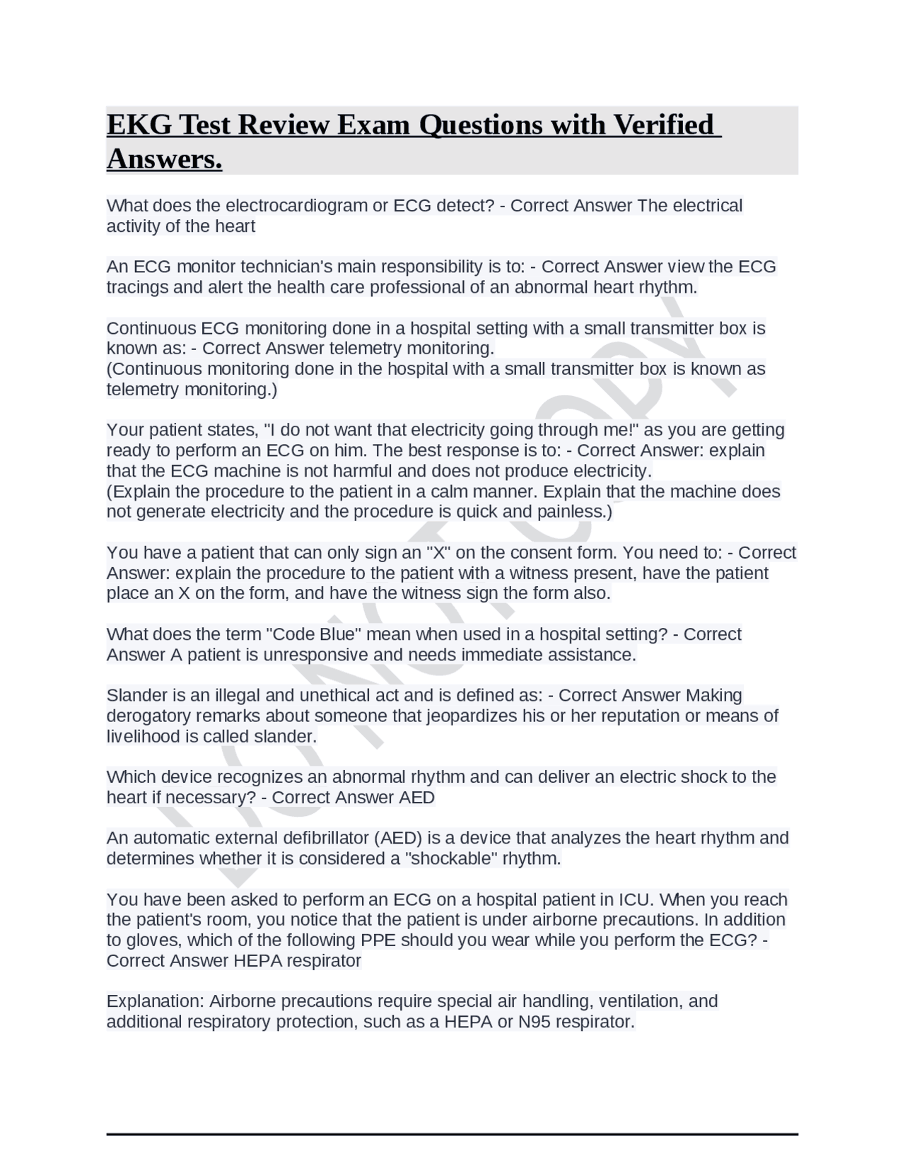 EKG Test Review Exam Questions with Verified Answers. | Exams Nursing ...