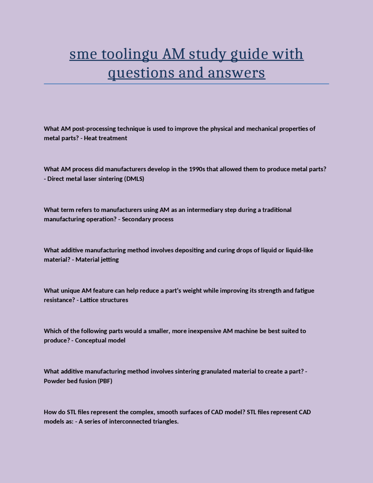 toolingu AM study guide with questions and answers Exams Advanced