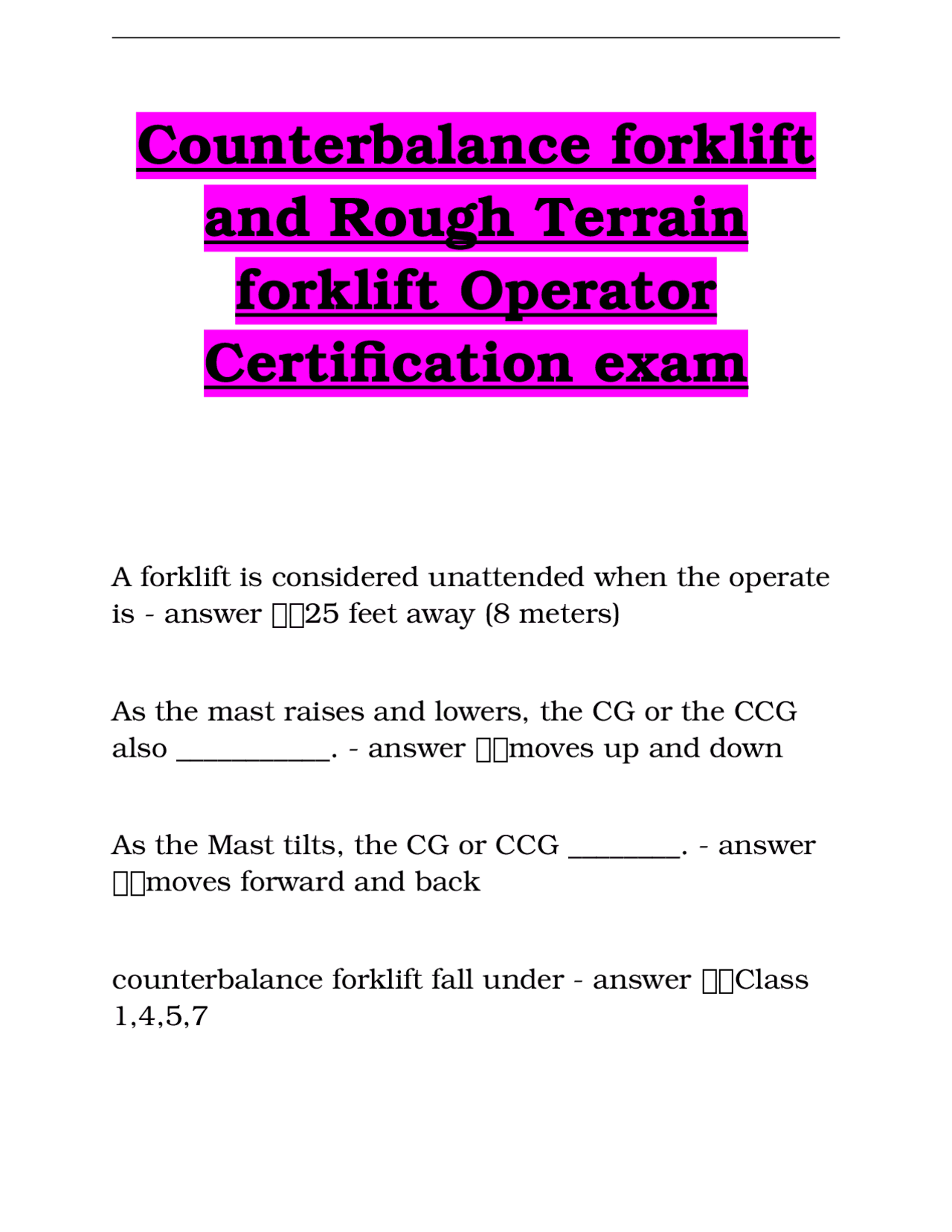 Counterbalance forklift and Rough Terrain forklift Operator Certification exam | Exams Nursing ...