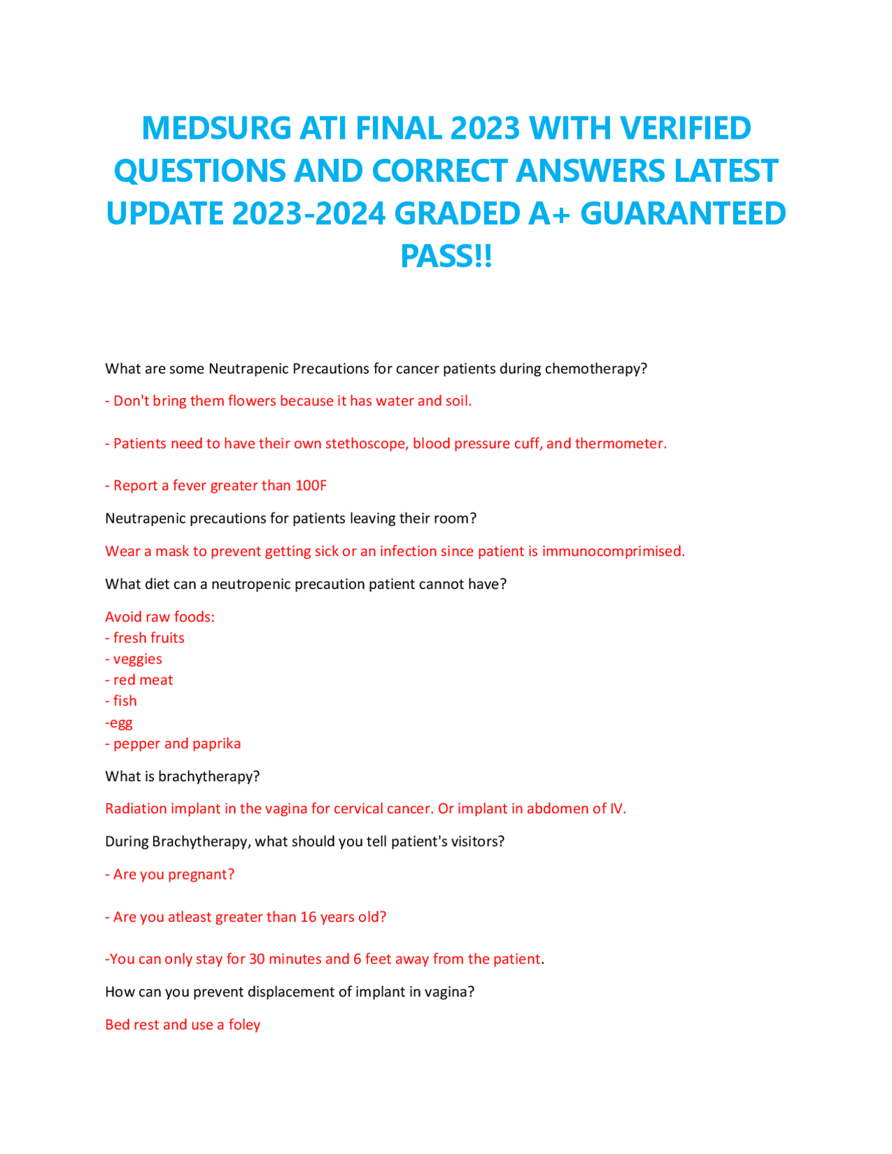 MEDSURG ATI FINAL 2023 WITH VERIFIED QUESTIONS AND CORRECT ANSWERS ...