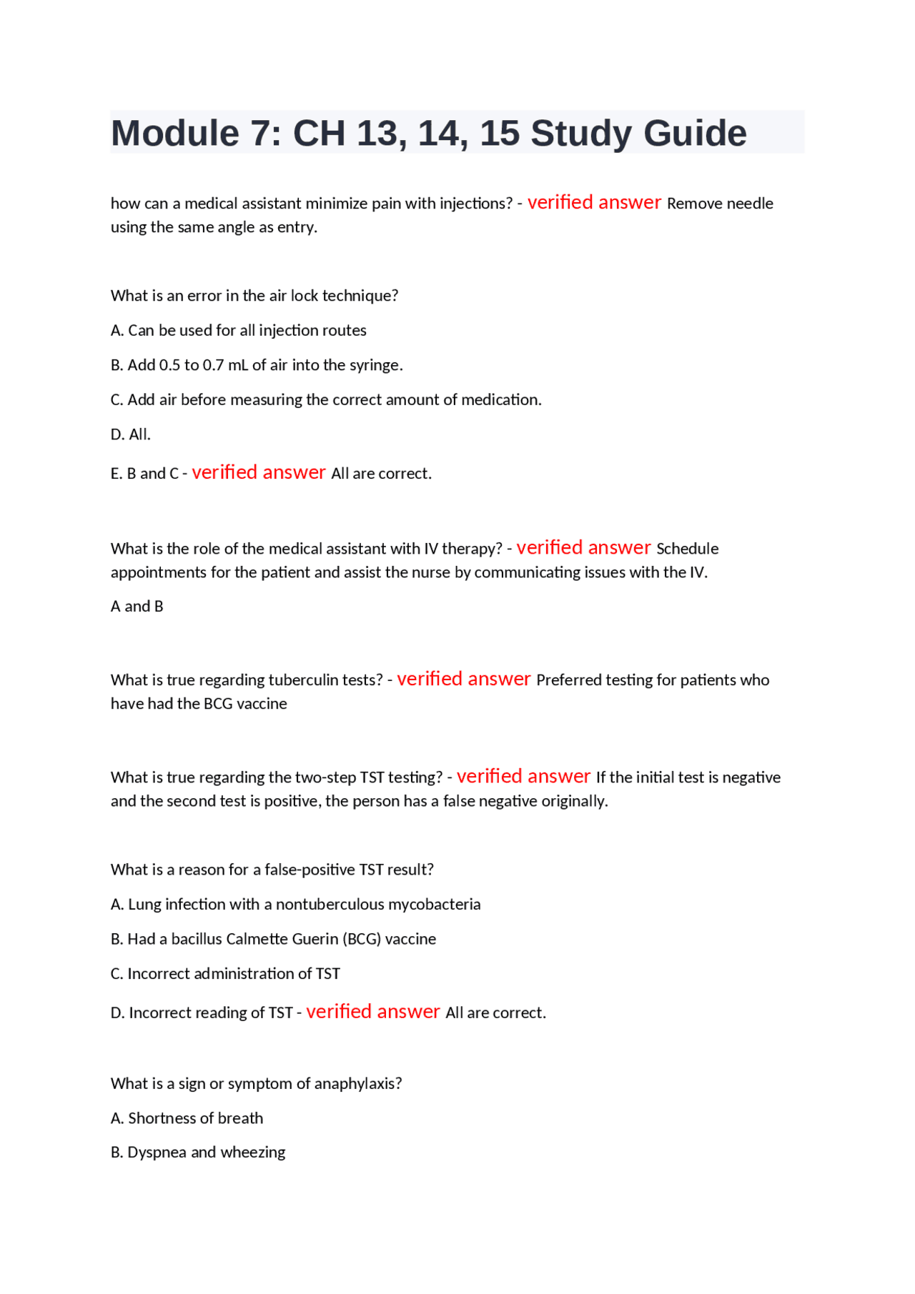 Module 7: CH 13, 14, 15 Study Guide | Exams Medicine | Docsity
