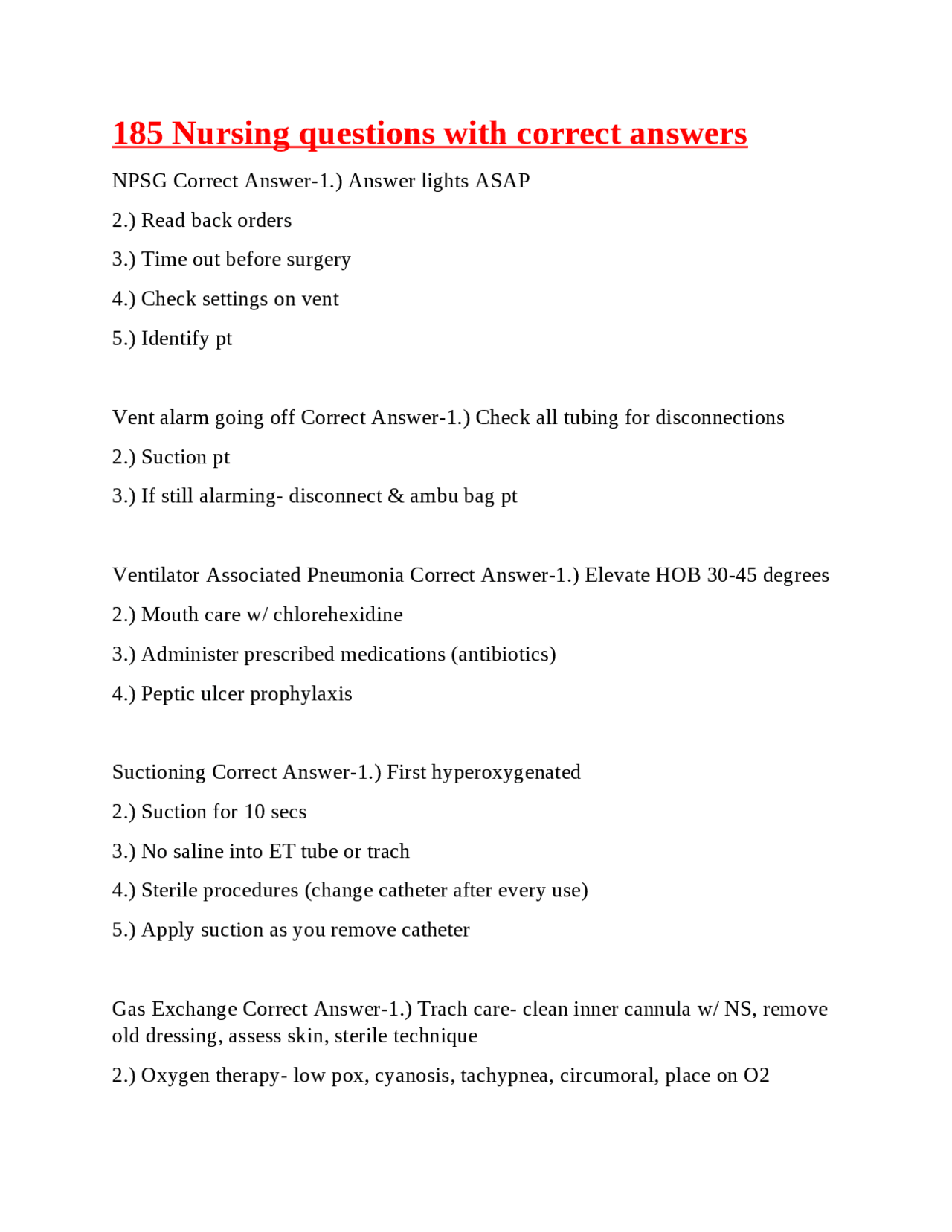 185 Nursing questions with correct answers | Exams Nursing | Docsity