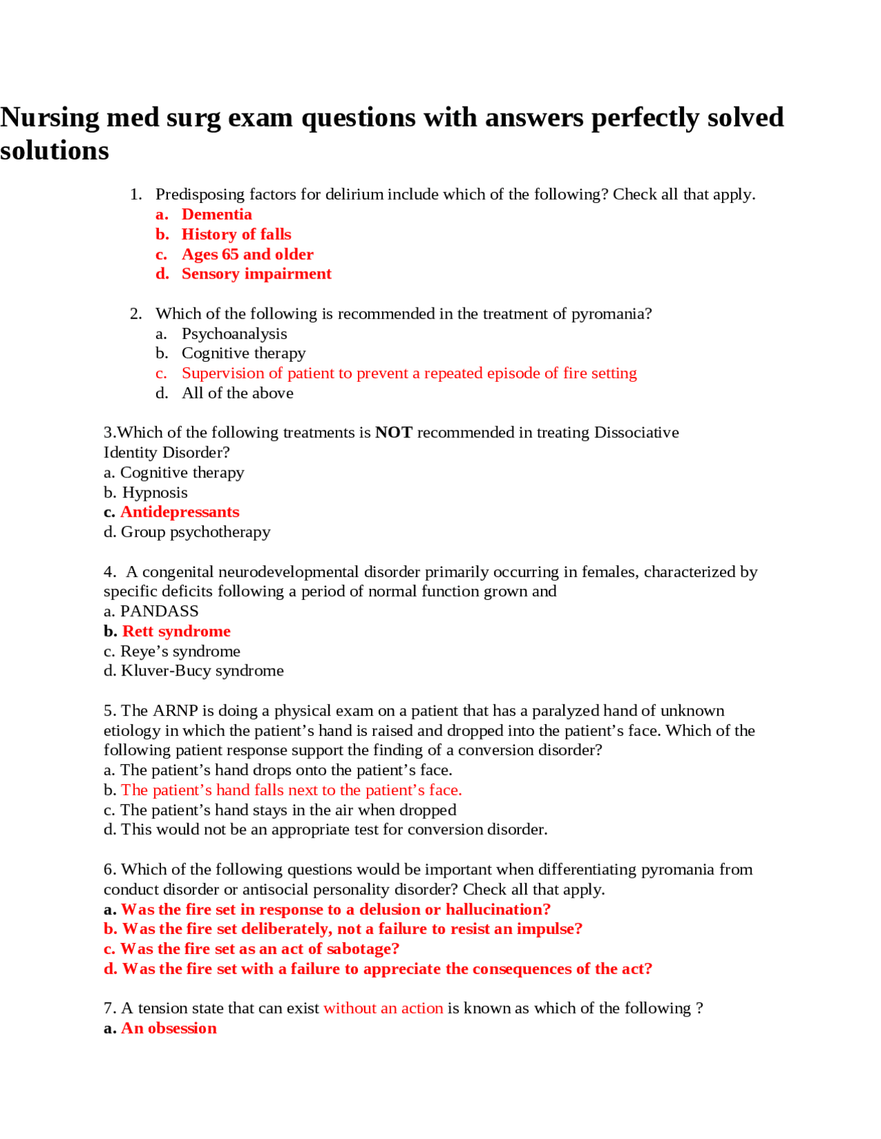 Nursing med surg exam questions with answers perfectly solved solutions ...