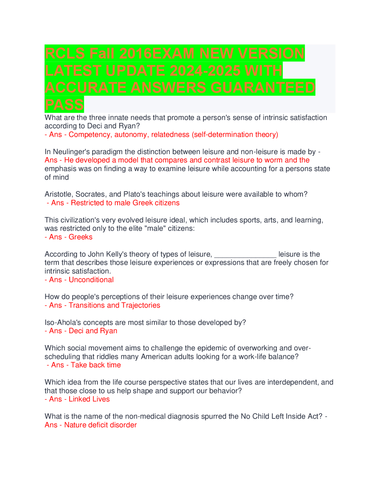 Curriculum Rcls RCLS Fall 2016 EXAM NEW VERSION LATEST UPDATE 2024-2025 WITH ACCURATE ...