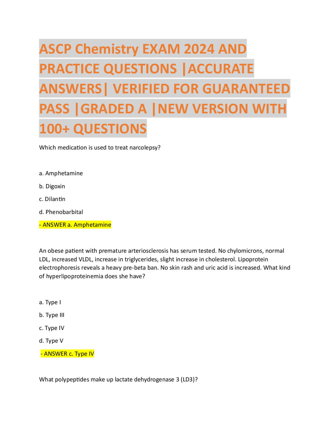 ASCP Chemistry EXAM 2024 AND PRACTICE QUESTIONS |ACCURATE ANSWERS| VERIFIED FOR GUARANTE | Exams ...