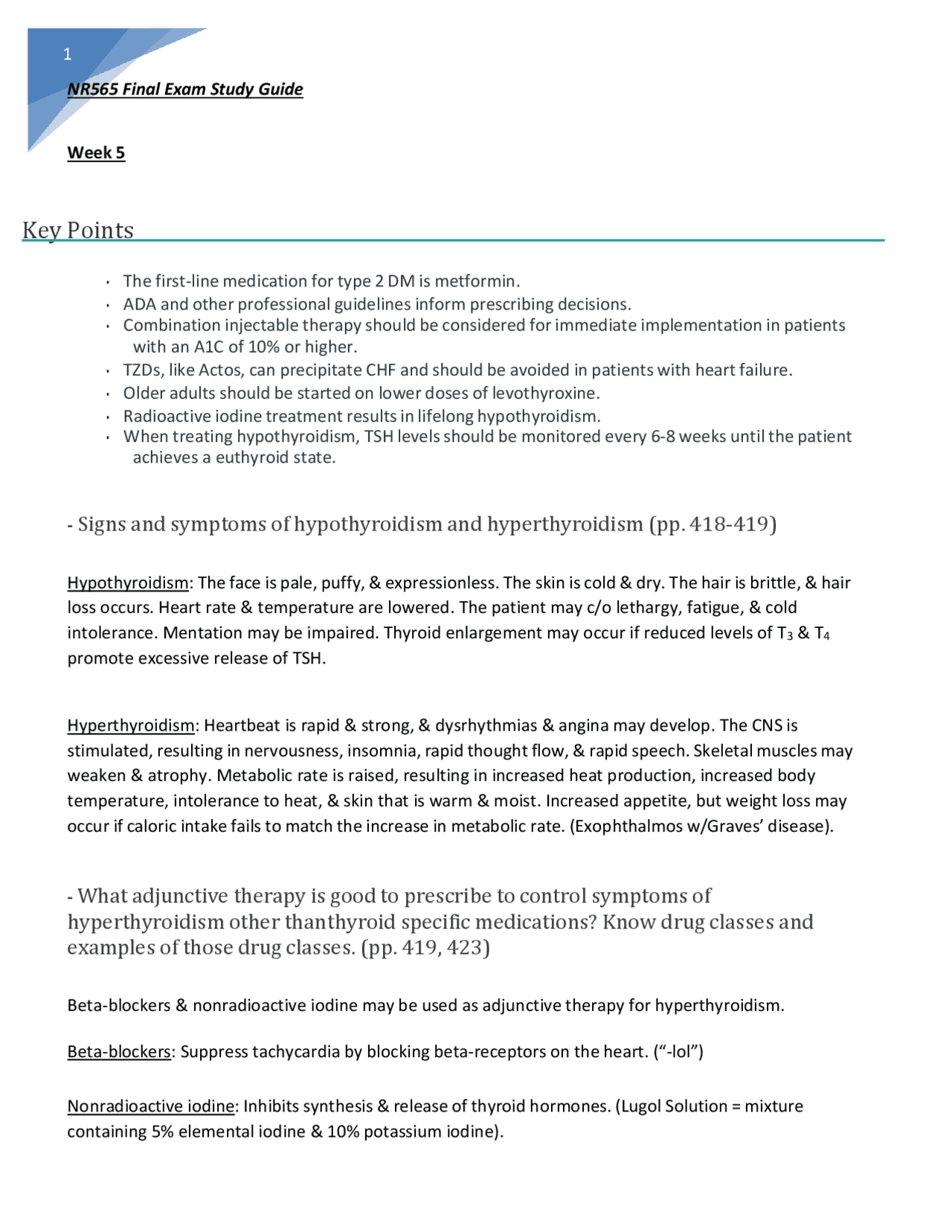 NR565 Final Exam Study Guide | Exams Nursing | Docsity