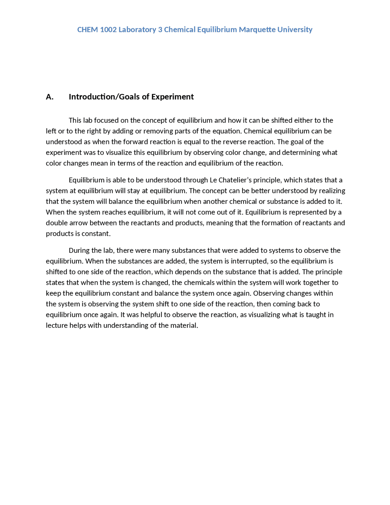 Chem 1002 Notes.pdf CHEM 1002 Laboratory 3 Chemical Equilibrium Marquette University ...