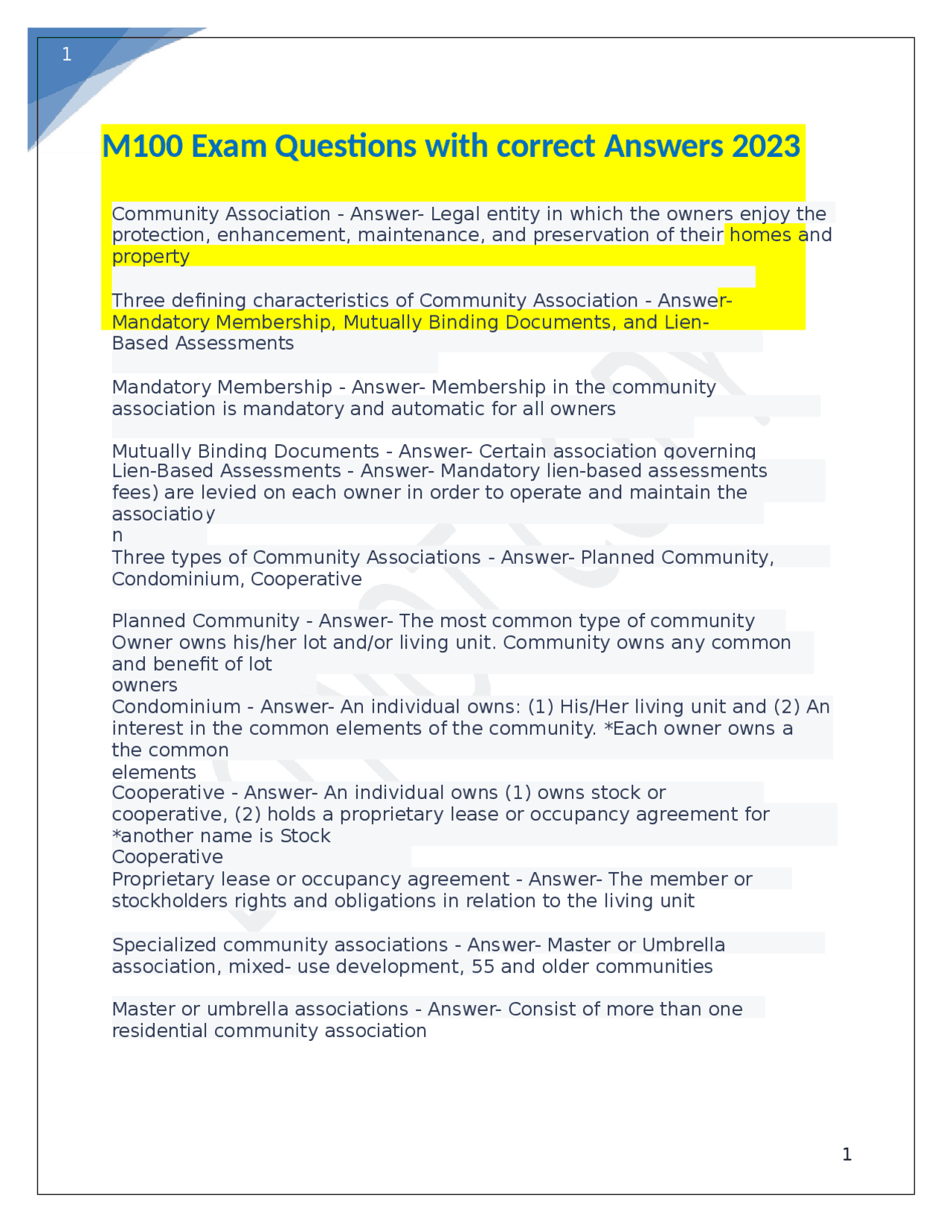 M100 Exam Questions and Answers 2025 | Exams Nursing | Docsity