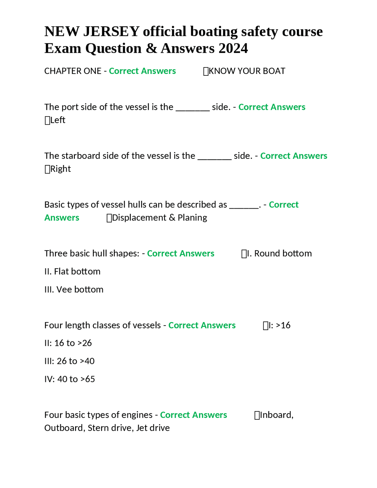 NEW JERSEY official boating safety course Exam Question & Answers 2024