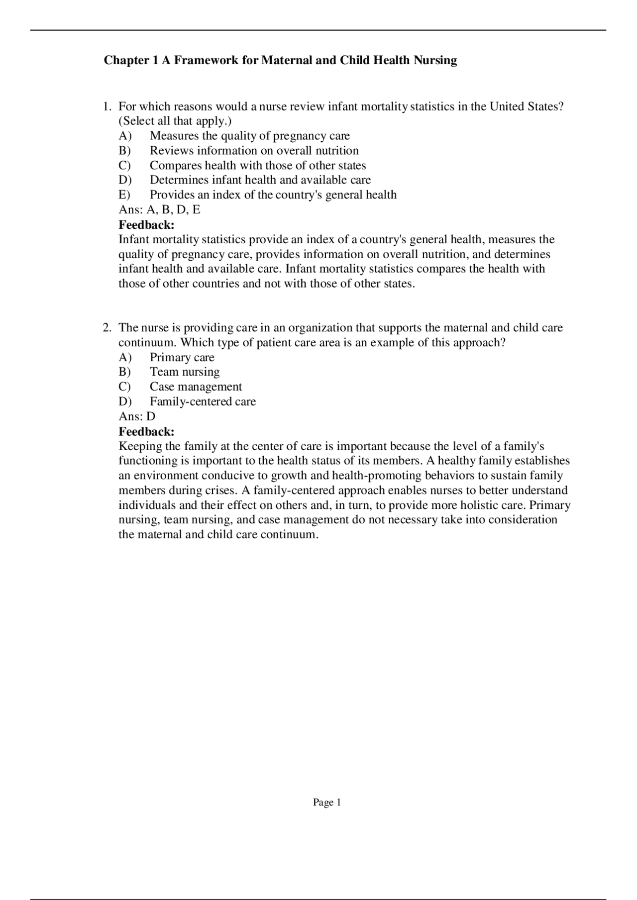 Chapter 1 A Framework for Maternal and Child Health Nursing | Exams ...