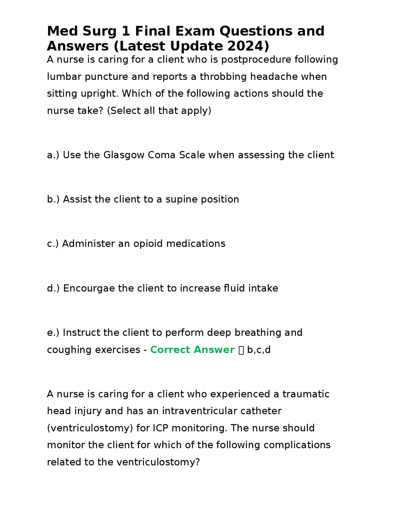 Med Surg 1 Final Exam Questions and Answers (Latest Update 2024 ...