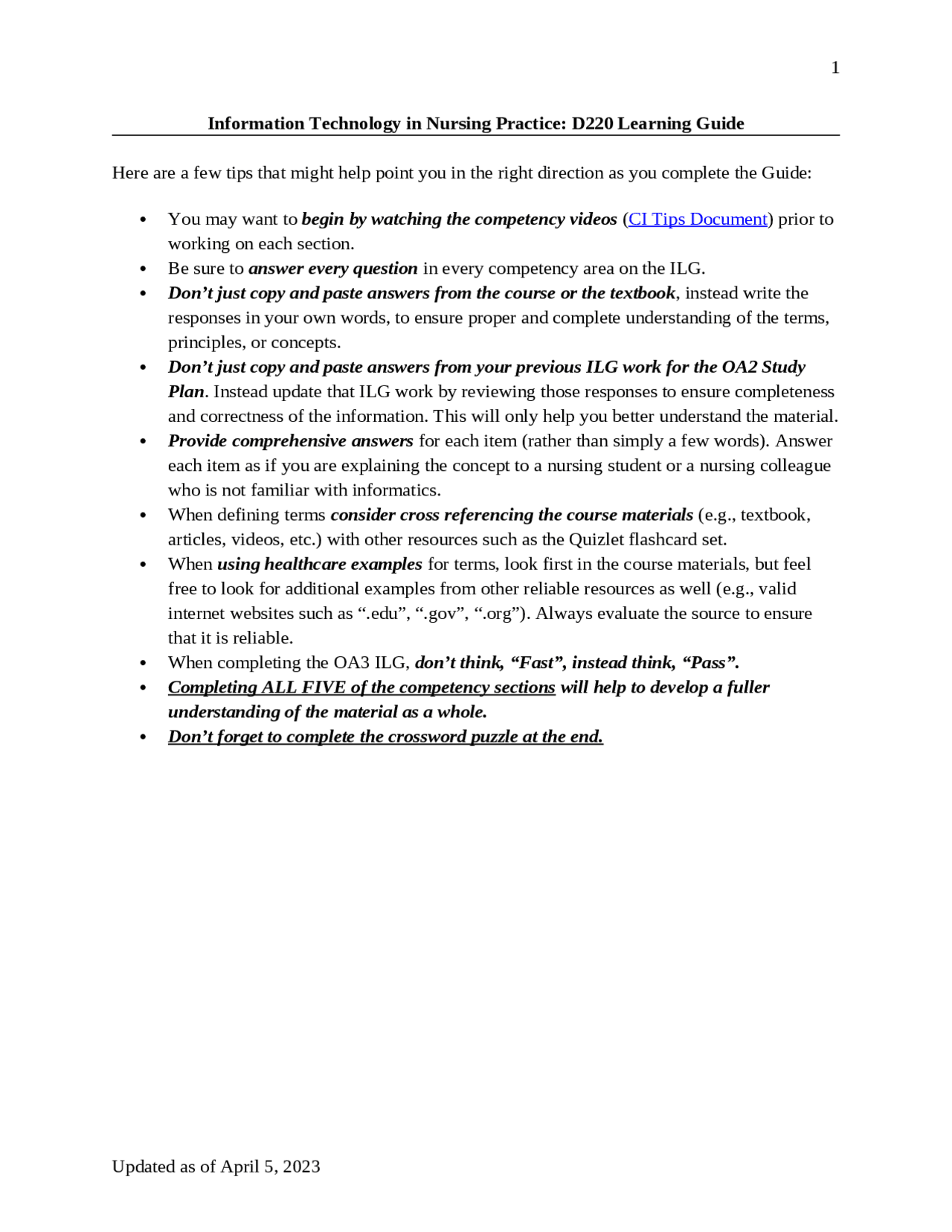 Information Technology in Nursing Practice: D220 Learning Guide | Exams ...