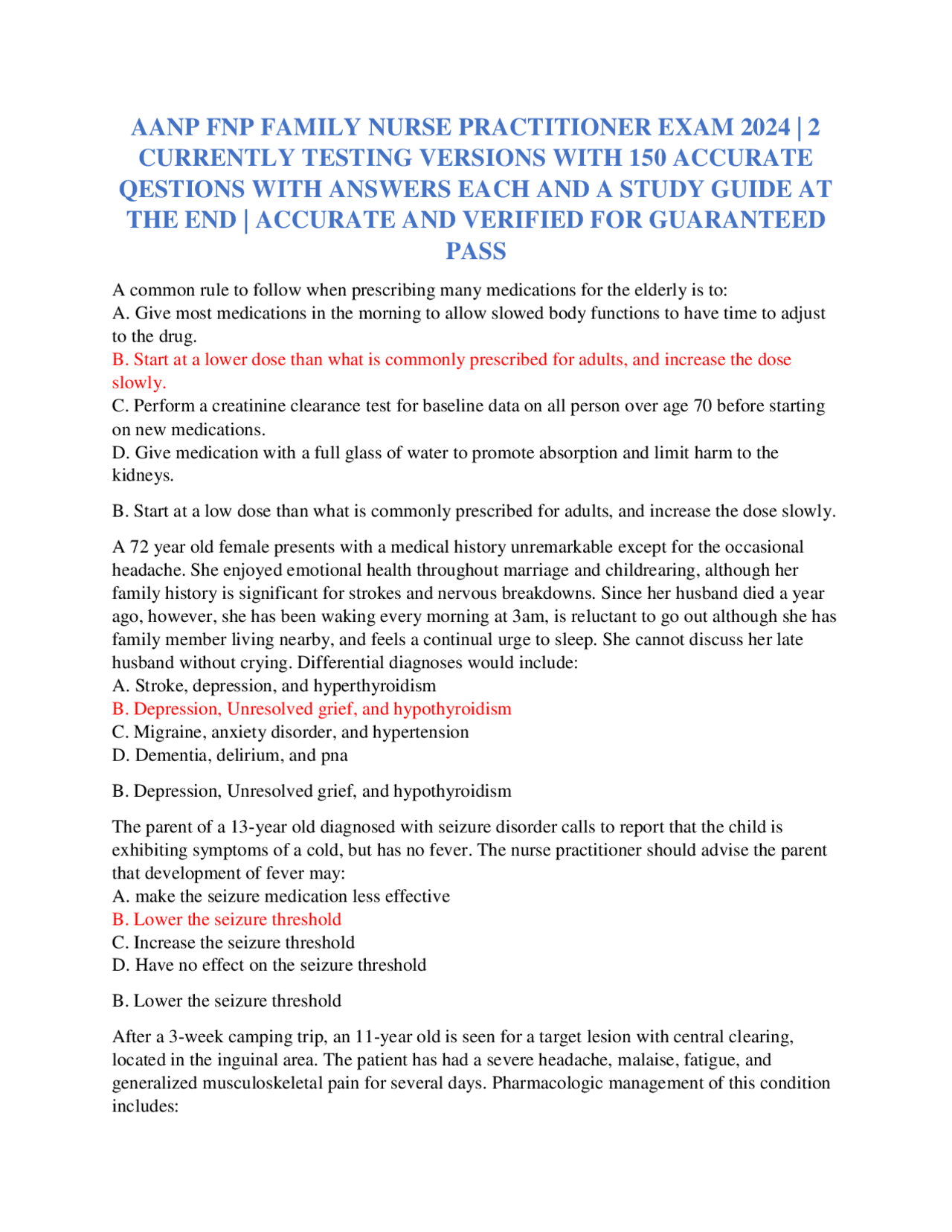 AANP FNP FAMILY NURSE PRACTITIONER EXAM 2024 | Exams Nursing | Docsity