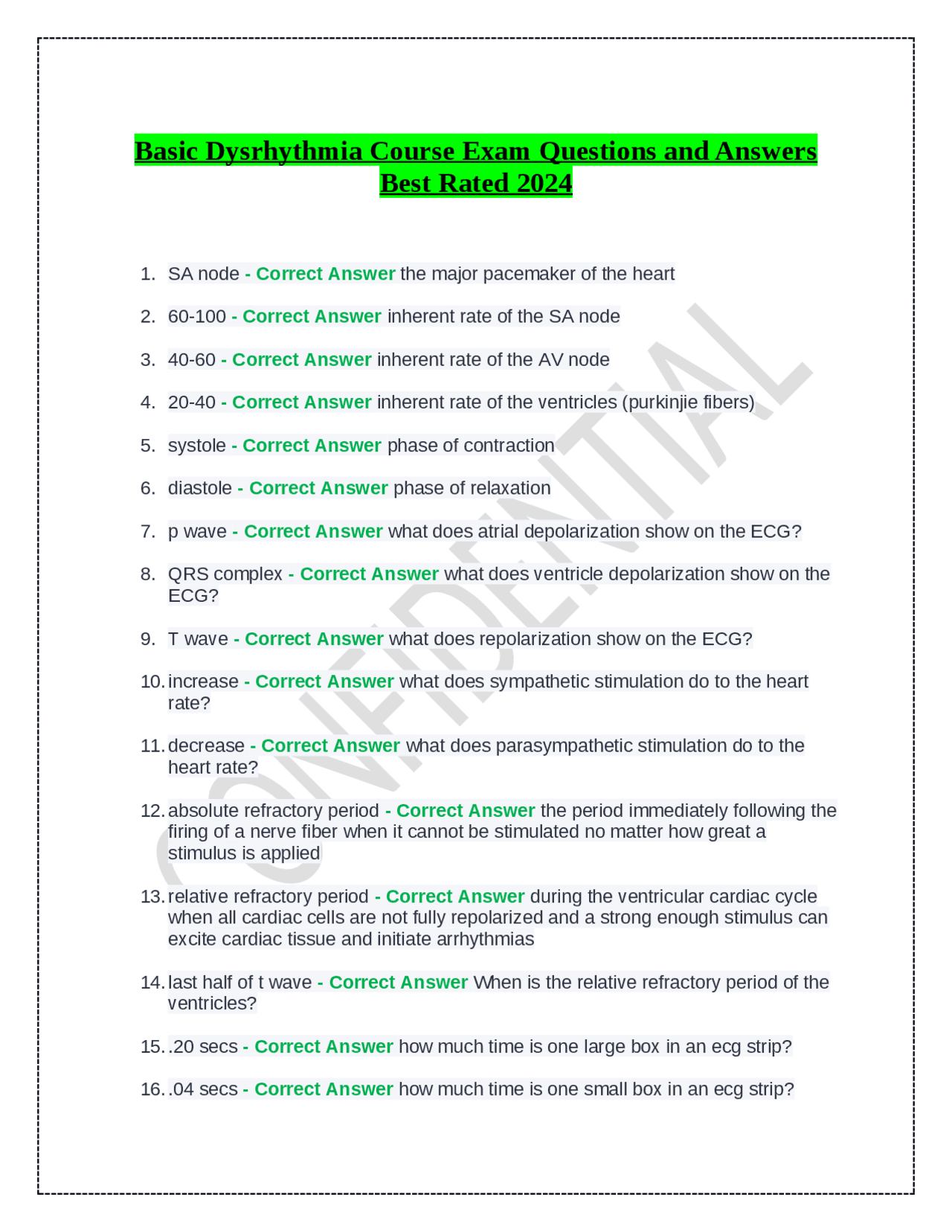 Basic Dysrhythmia Course Exam Questions and Answers Best Rated 2024 ...