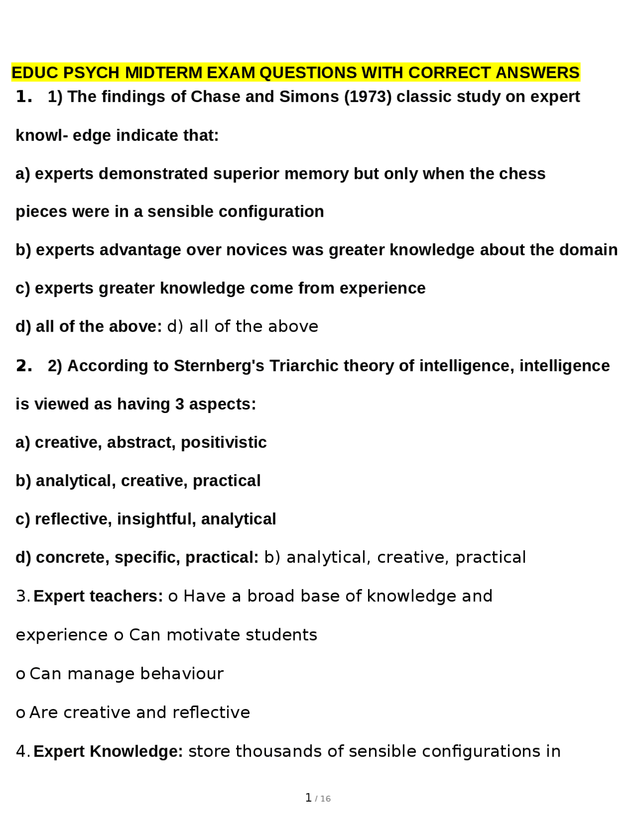 EDUC PSYCH MIDTERM EXAM QUESTIONS WITH CORRECT ANSWERS | Exams ...