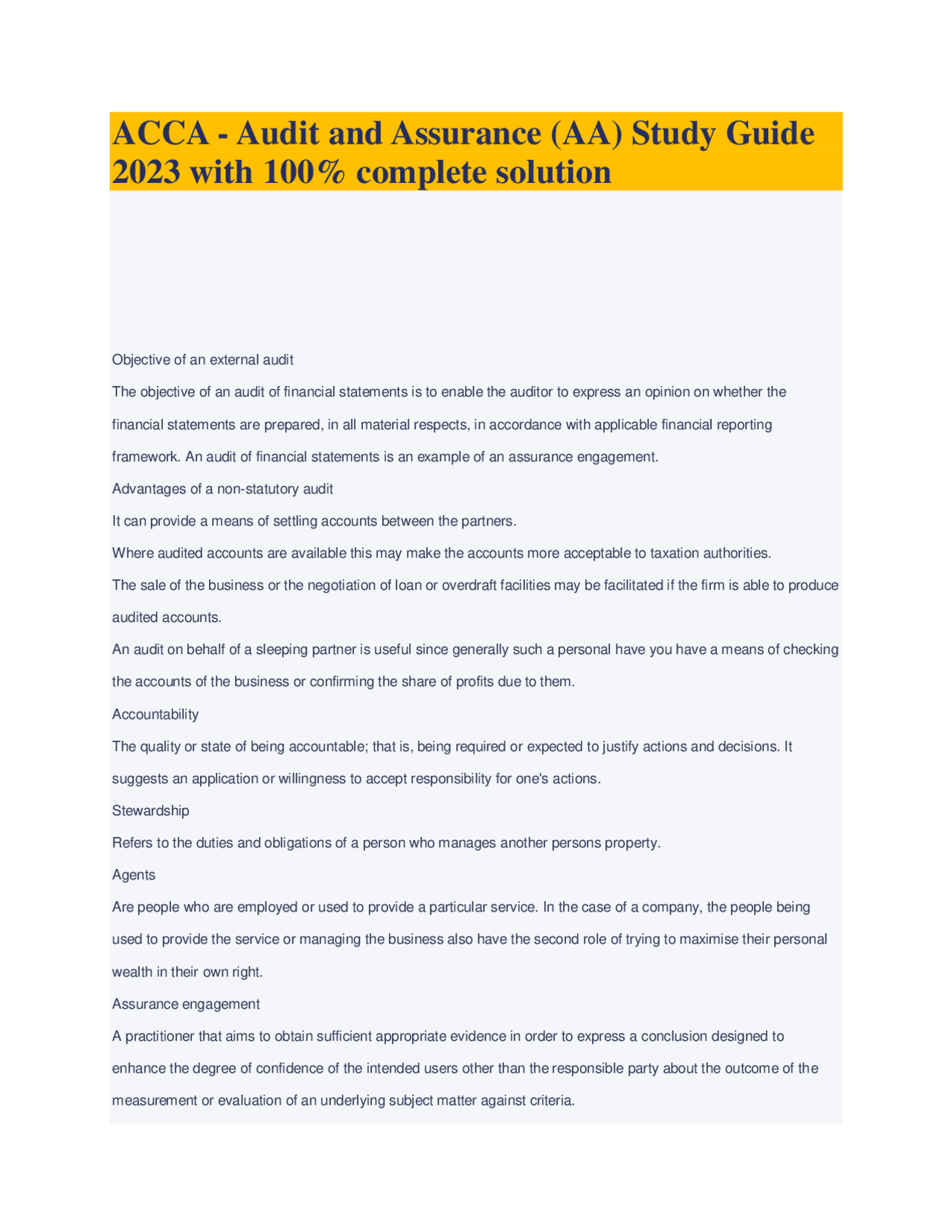 ACCA - Audit and Assurance (AA) Study Guide 2023 with 100% complete ...
