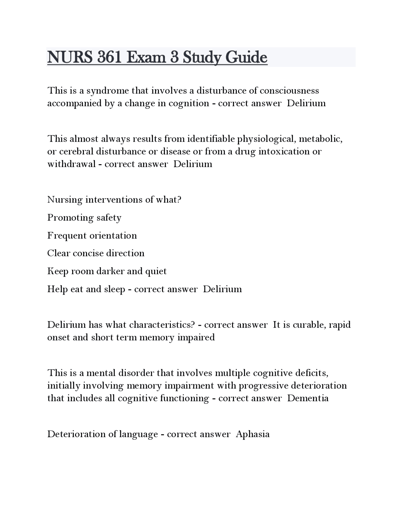 NURS 361 Exam 3 Study Guide Question And Solution Paper 2024/2025 ...