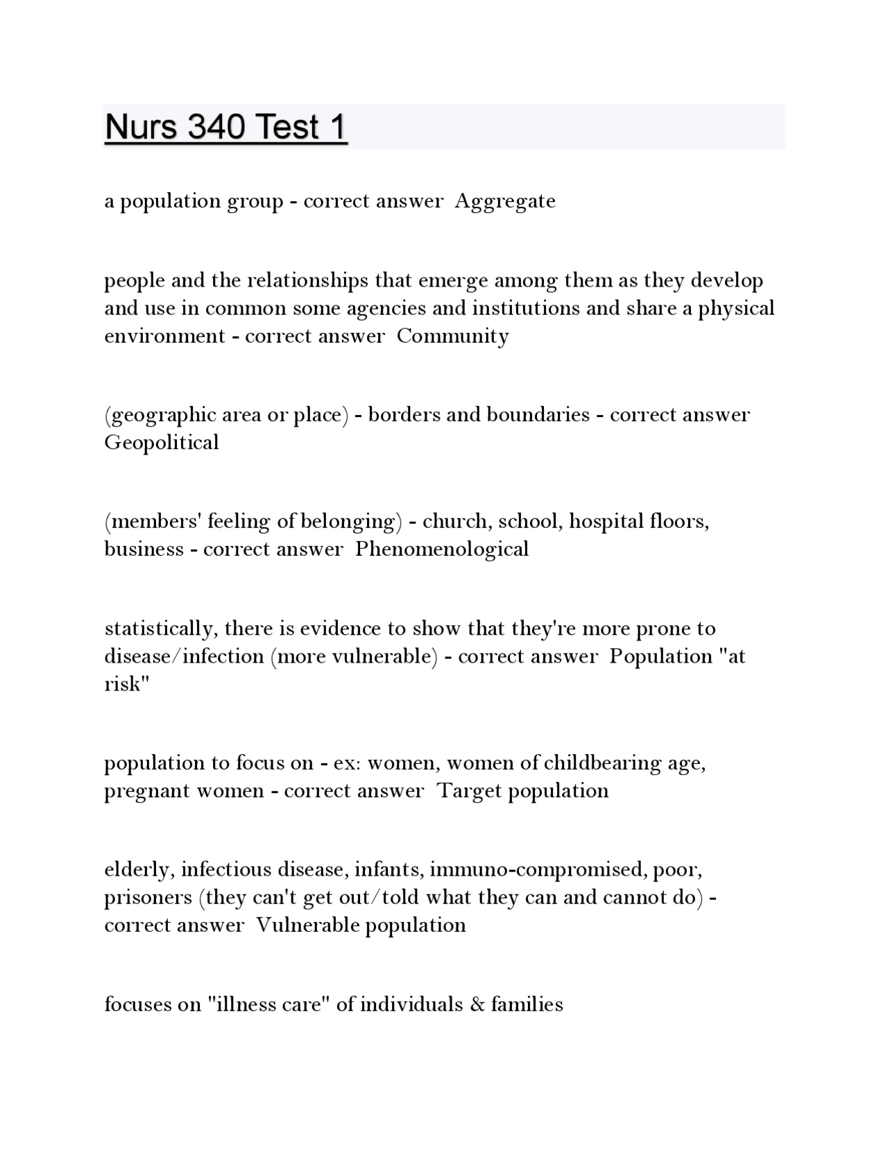 Nurs 340 Test 1 Question And Solution Paper 2024/2025 | Exams Nursing ...