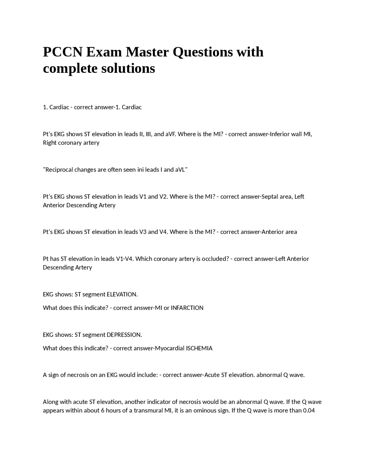 PCCN Exam Master Questions with complete solutions. | Exams Nursing ...