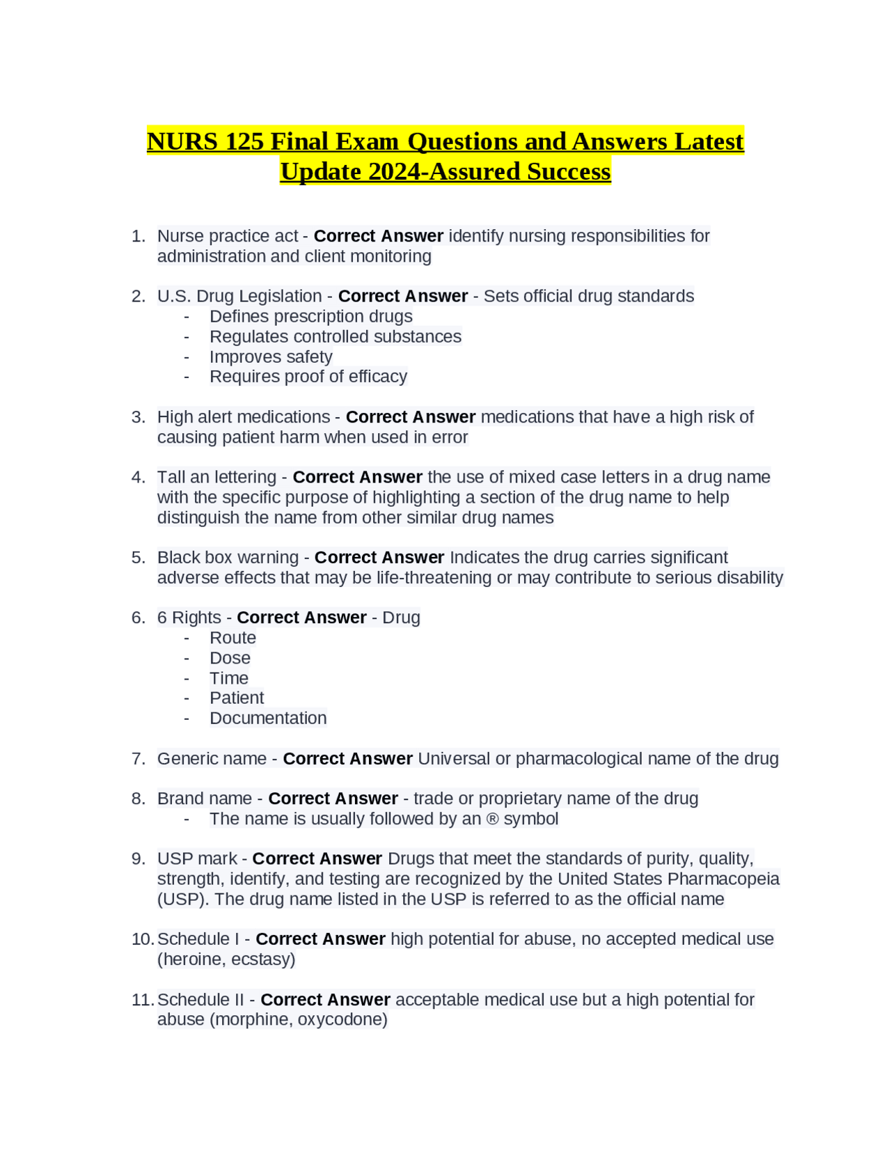 NURS 125 Final Exam Questions and Answers Latest Update 2024-Assured ...