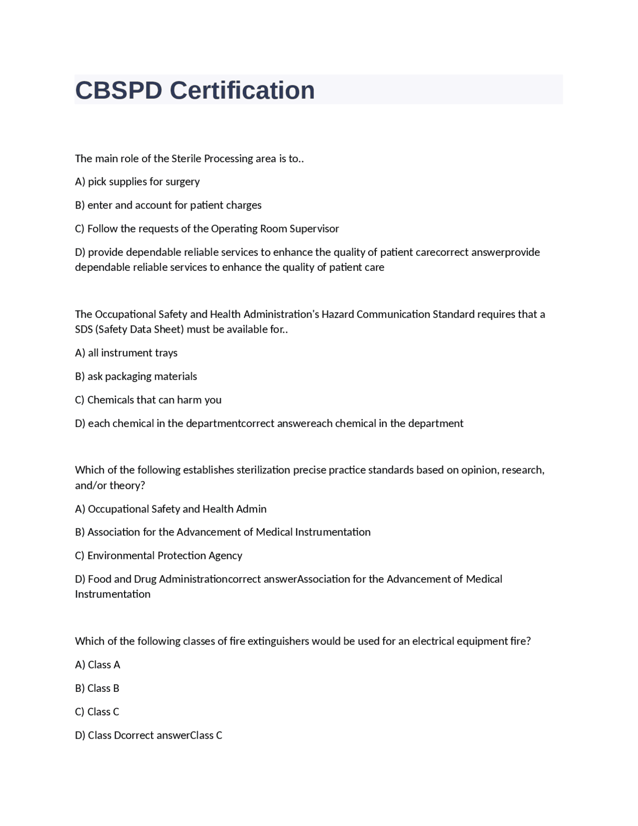 CBSPD Certification questions with answers Exams Nursing Docsity