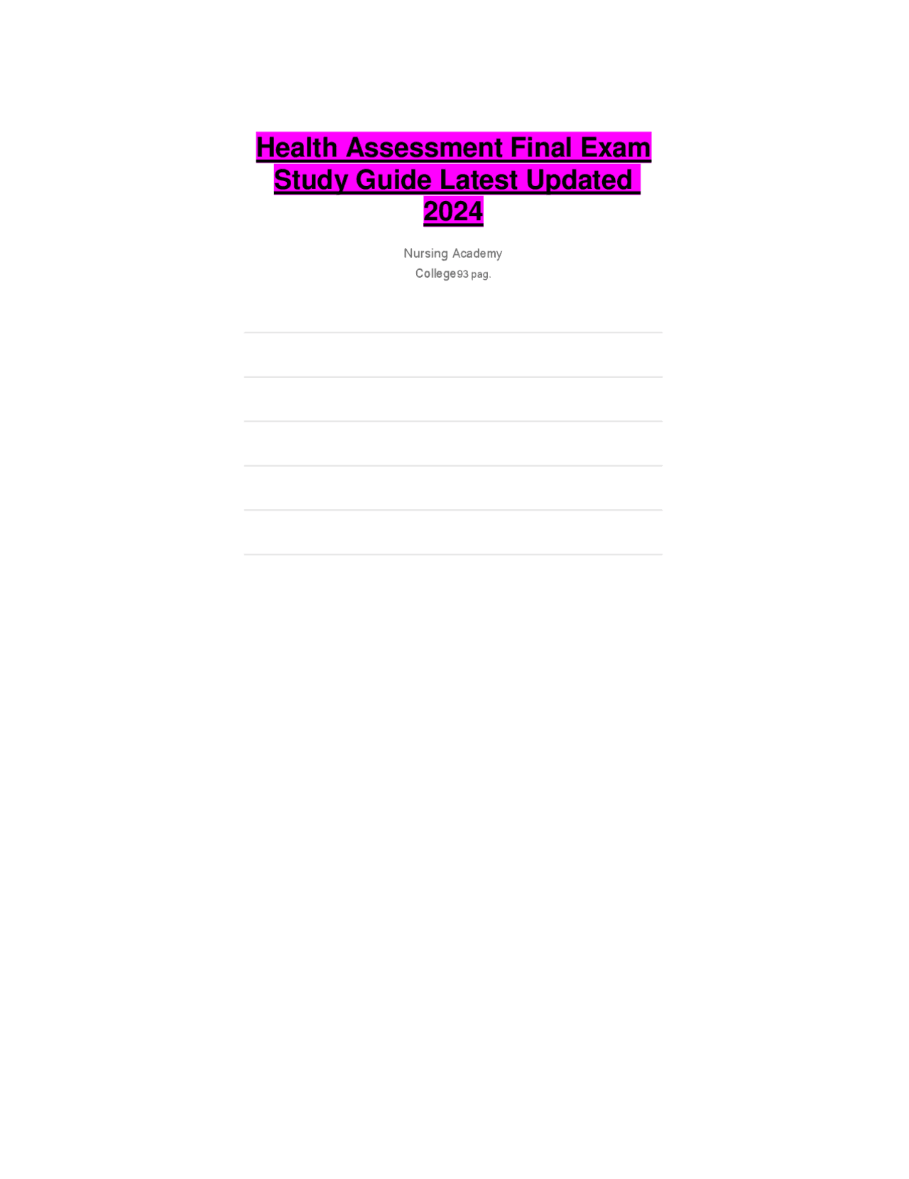 Health Assessment Final Exam Study Guide Latest Updated 2024 | Exams ...