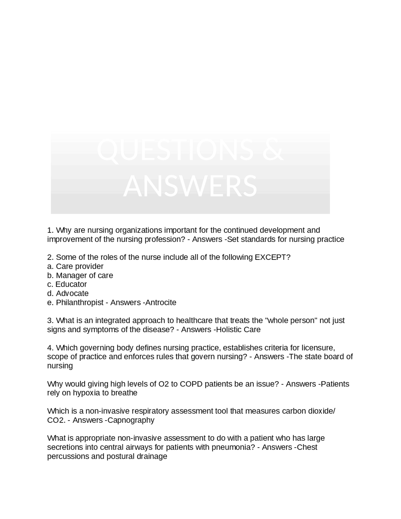 Pcc Question Examples PCC FINAL EXAM REVIEW QUESTIONS & ANSWERS | Exams Nursing | Docsity
