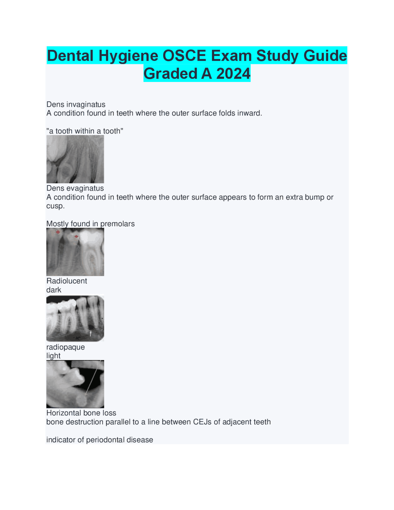 Dental Hygiene OSCE Exam Study Guide Graded A 2024 Exams Nursing