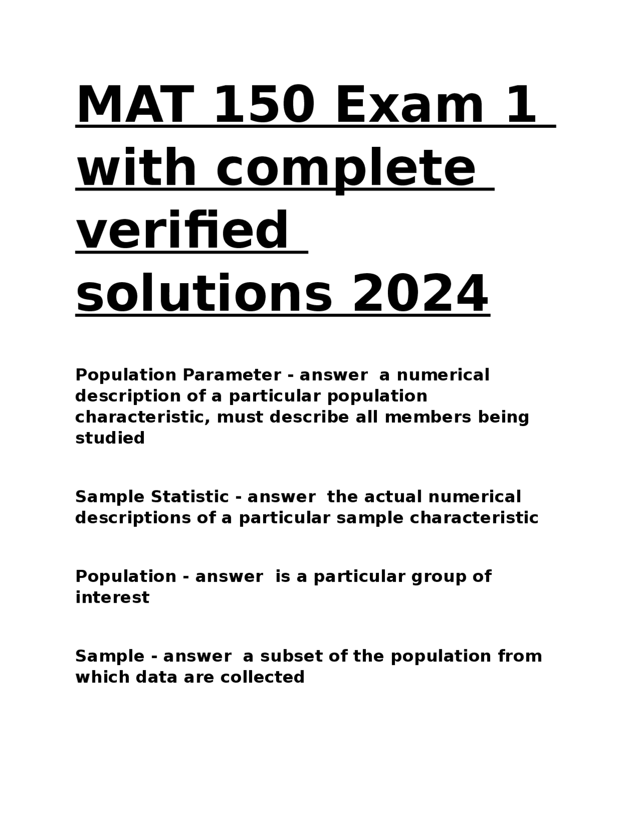 MAT 150 Exam 1 with complete verified solutions 2024. | Exams Biology ...