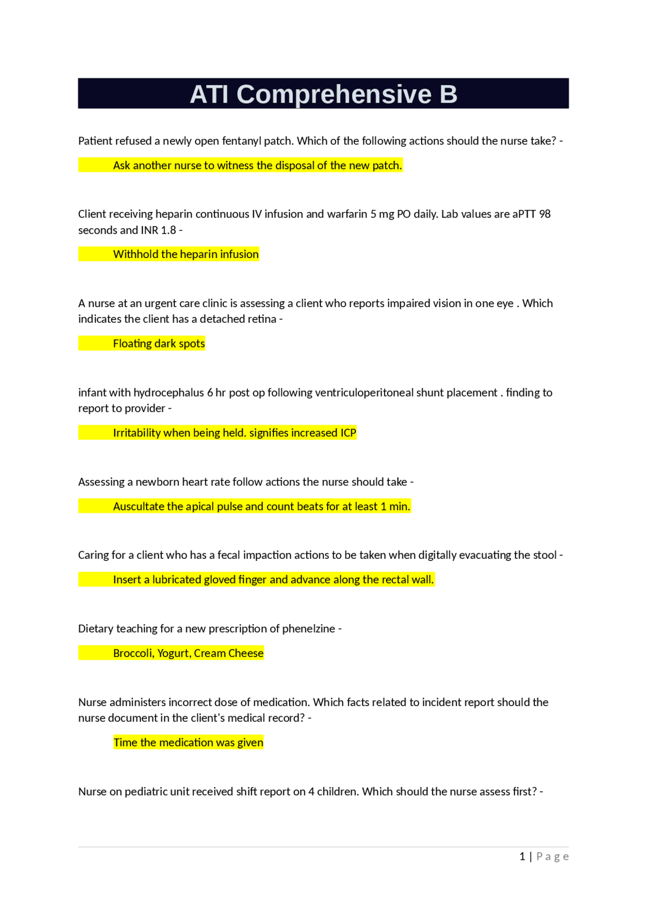 ATI Comprehensive B ATI Comprehensive B | Exams Pharmacology | Docsity