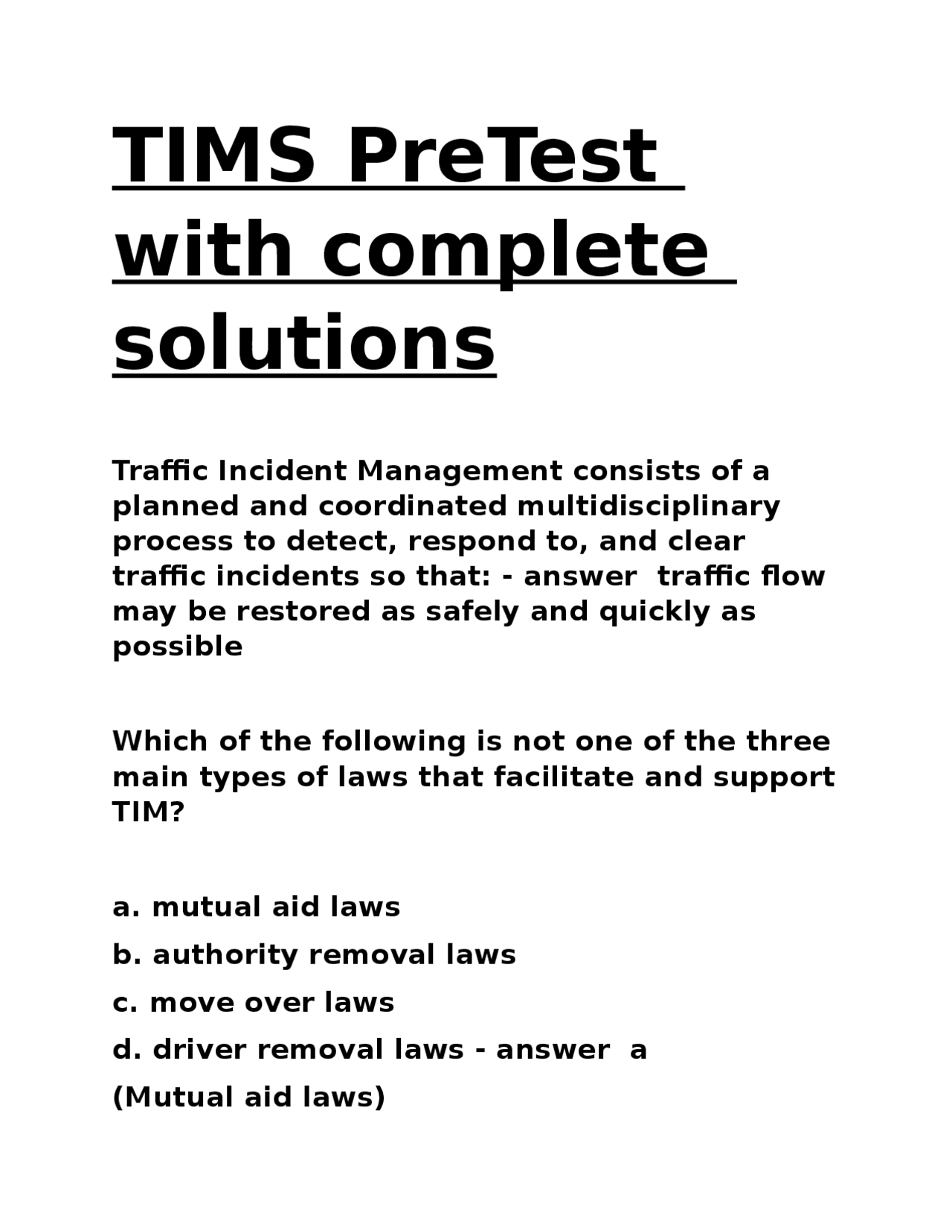 TIMS PreTest with complete solutions.docx | Exams Biology | Docsity