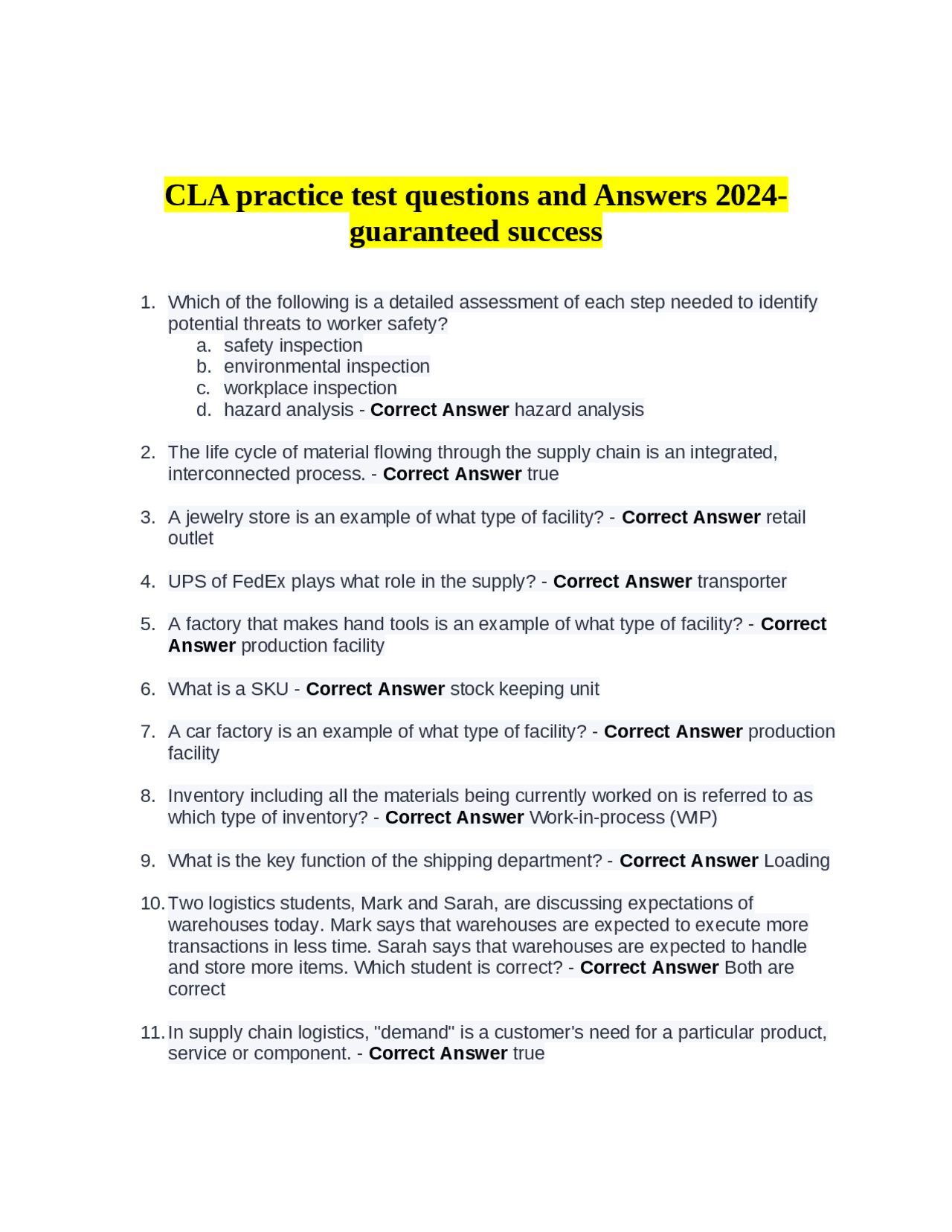 CLA practice test questions and Answers 2024-guaranteed success | Exams ...