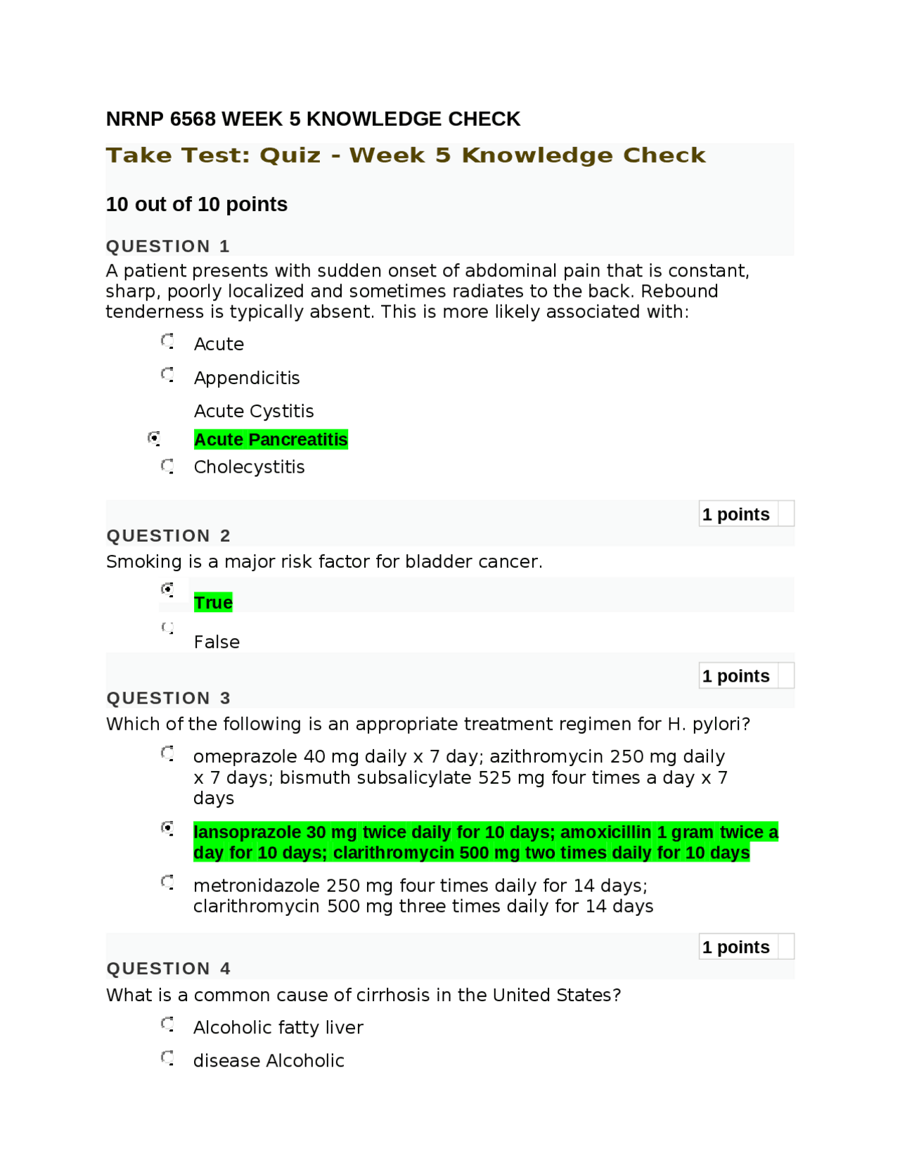 NRNP 6568 Week 5 Quiz - Knowledge Check | Exams Nursing | Docsity