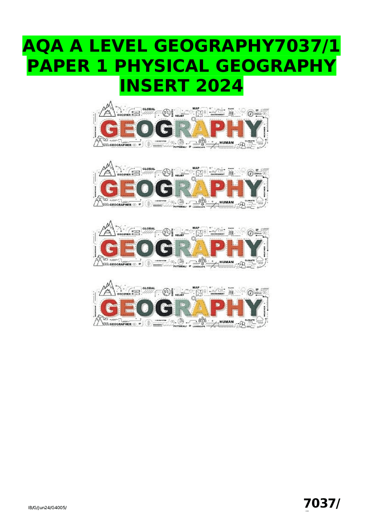 AQA A Level Geography 7037/1 Paper 1 Physical Geography Insert 2024 ...