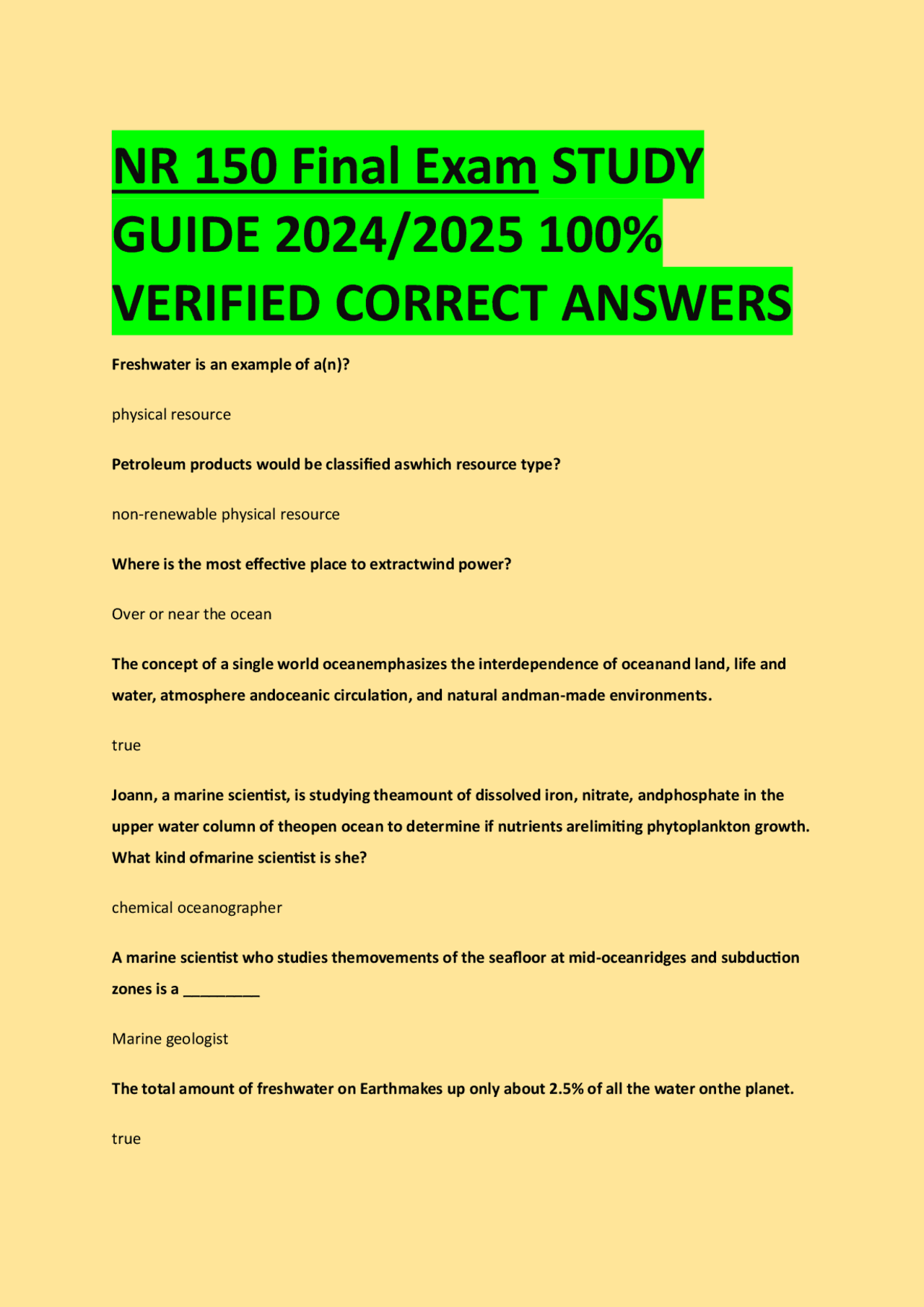 NR 150 Final Exam STUDY GUIDE 2024/2025 100% VERIFIED CORRECT ANSWERS ...